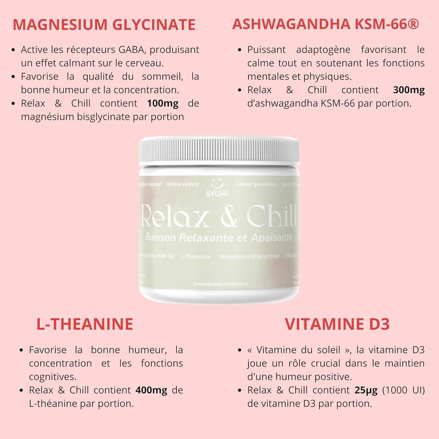 image:imageAshwagandha KSM66 Boisson AntiStress ampamp CortisolMagnesium Bisglycinate pour la Relaxation ampamp le SommeilVitamine dL TheanineVeganSans Gluten Sucre OGMLimonade la framboise30 dosesAdulteAdo