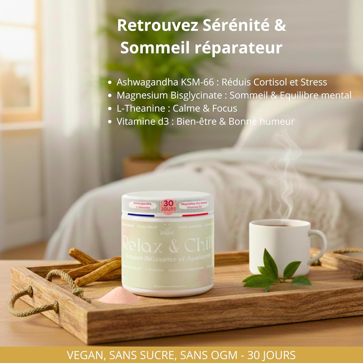 image:imageAshwagandha KSM66 Boisson AntiStress ampamp CortisolMagnesium Bisglycinate pour la Relaxation ampamp le SommeilVitamine dL TheanineVeganSans Gluten Sucre OGMLimonade la framboise30 dosesAdulteAdo