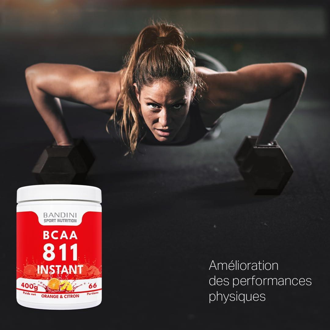 image:imageBandini BCAA 811 Poudre Zero Sucre Acides Amins chane ramifie 811 Vegan avec Leucine Isoleucine Valine Musculation Acide Amines sans additifs 400g Powder Saveur Orange et Citron