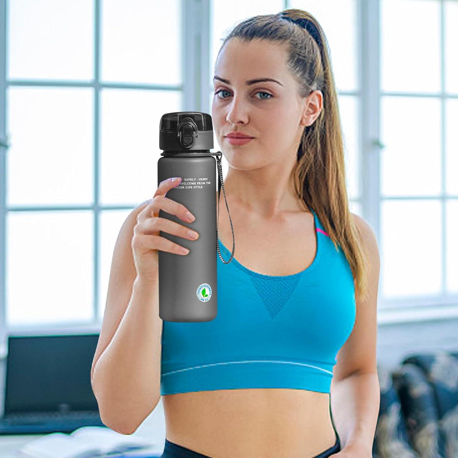 image:imageBouteille deau de sport pour bouteille deau sportive Leafproof 800 ml grande capacit bouteille pourConteneurs de boissons pour sports et en plein air femmes hommesGris