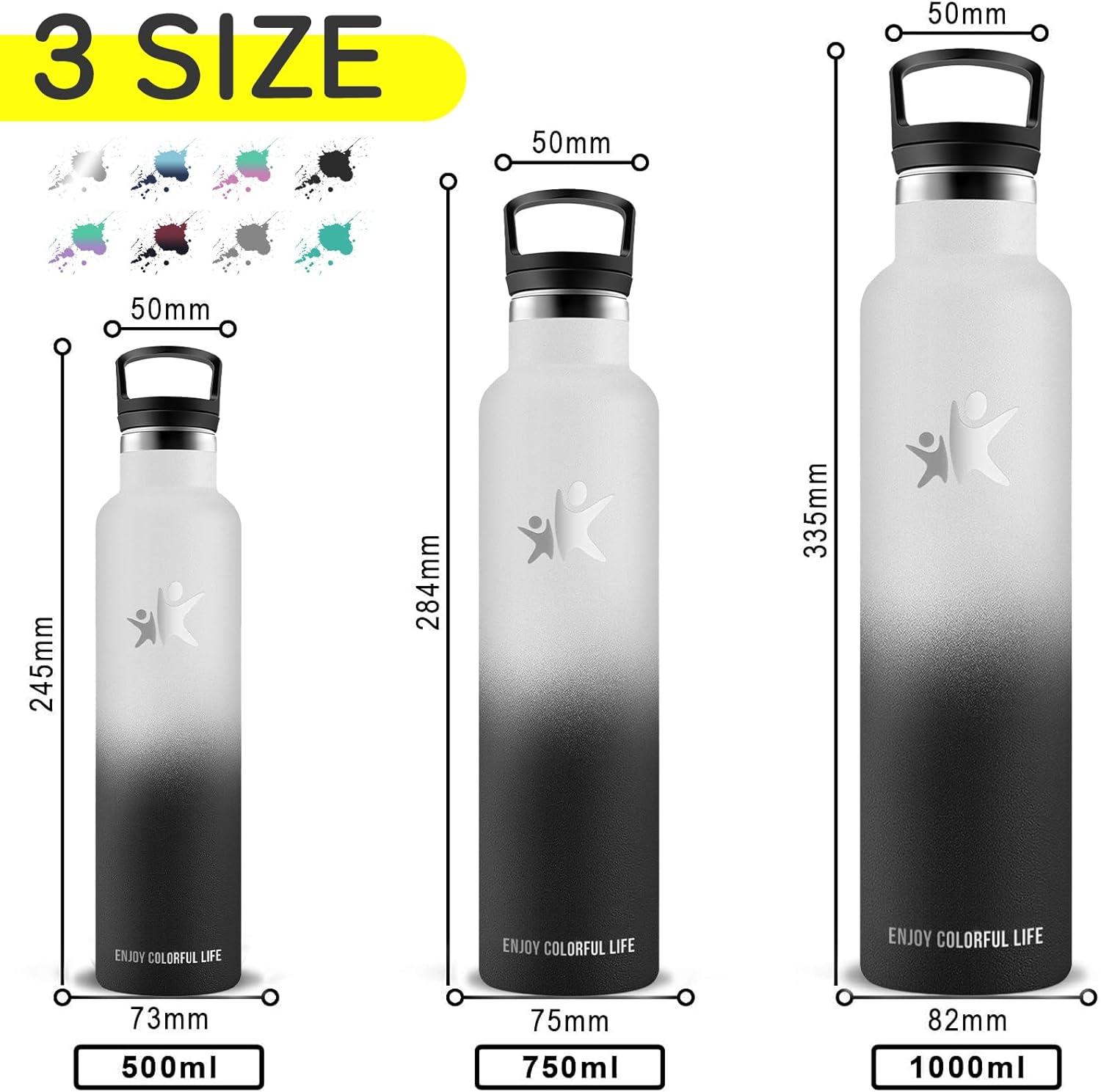 image:imageBouteille deau isotherme en acier inoxydable sans BPA pour le sport le camping et la randonne 1 lBlancnoir