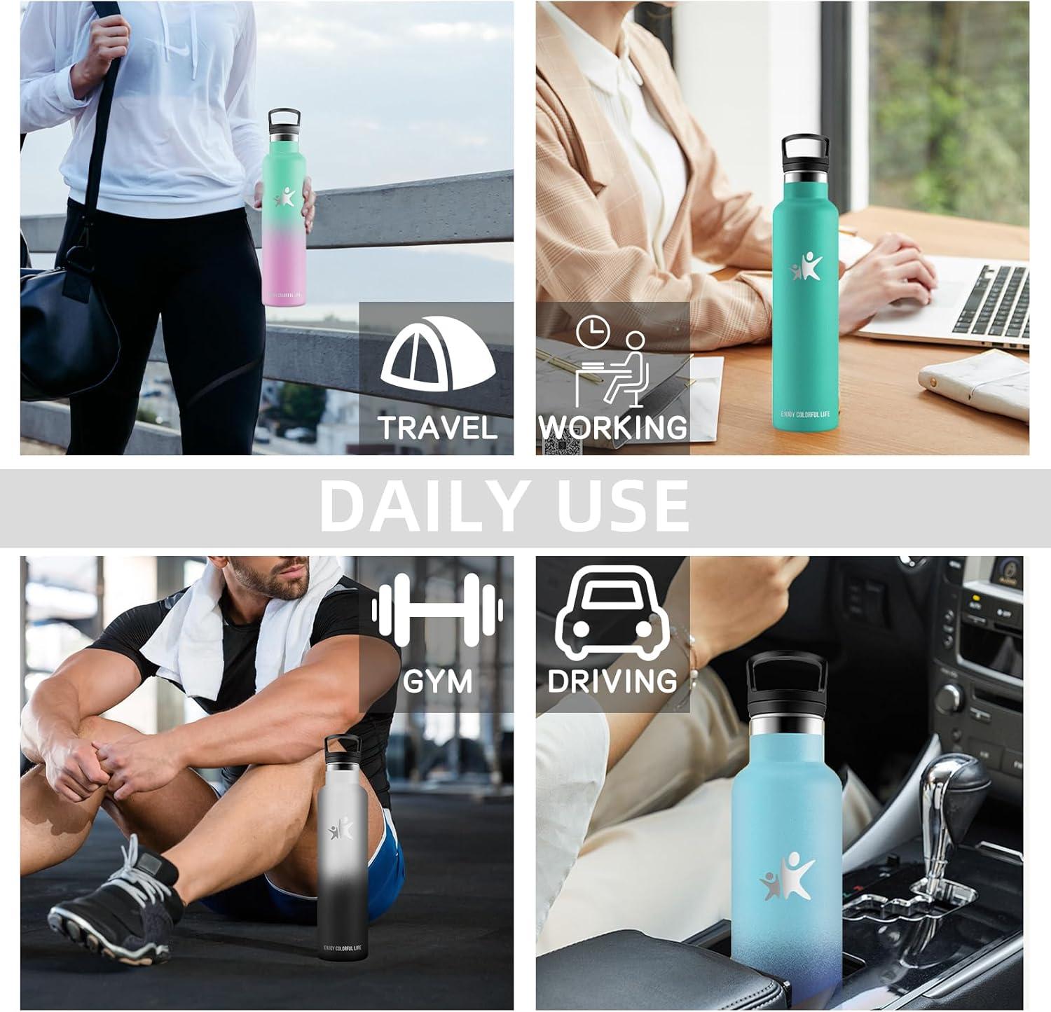 image:imageBouteille deau isotherme en acier inoxydable sans BPA pour le sport le camping et la randonne 1 lBlancnoir