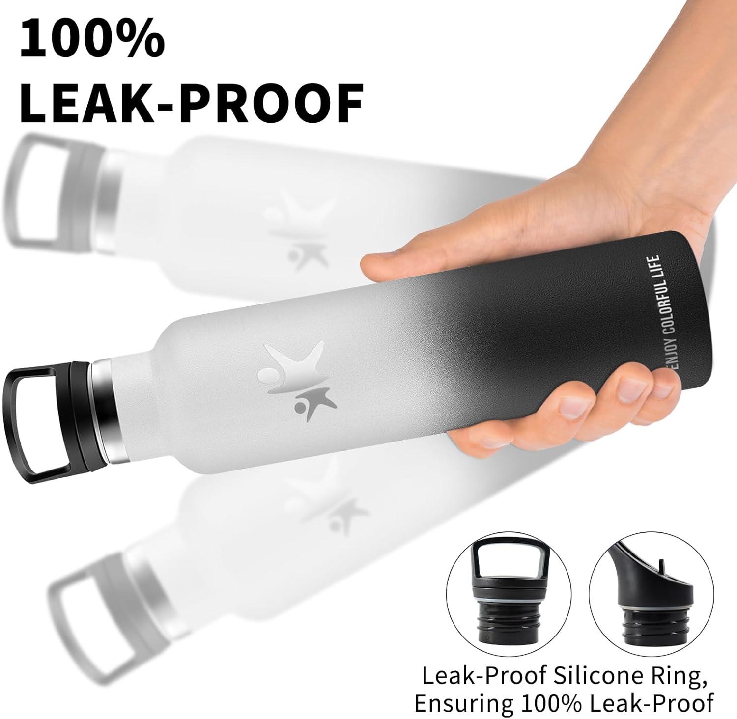 image:imageBouteille deau isotherme en acier inoxydable sans BPA pour le sport le camping et la randonne 1 lBlancnoir