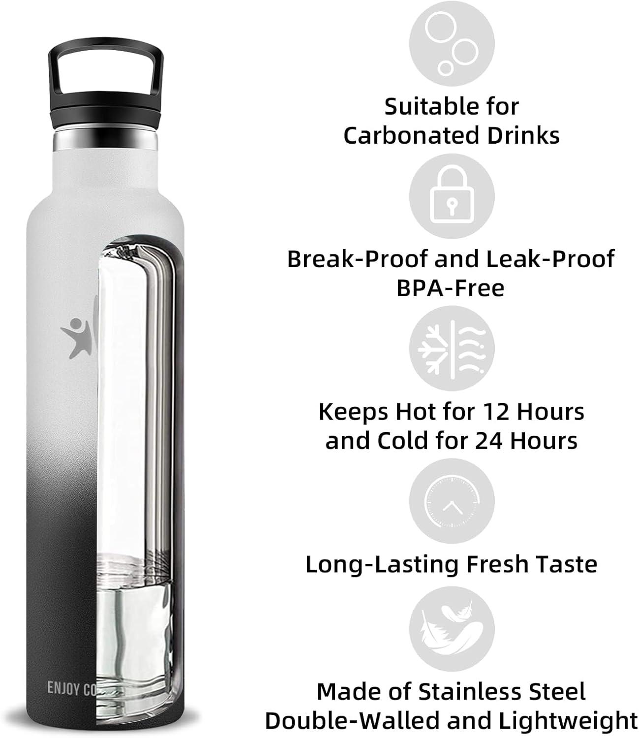 image:imageBouteille deau isotherme en acier inoxydable sans BPA pour le sport le camping et la randonne 1 lBlancnoir