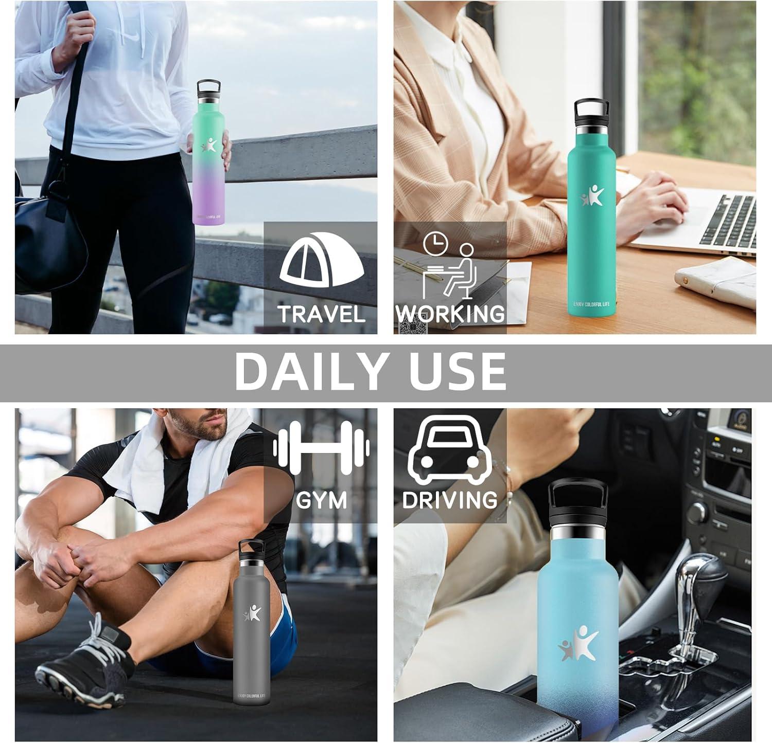 image:imageBouteille deau isotherme en acier inoxydable sans BPA pour le sport le camping et la randonne 1 lGris