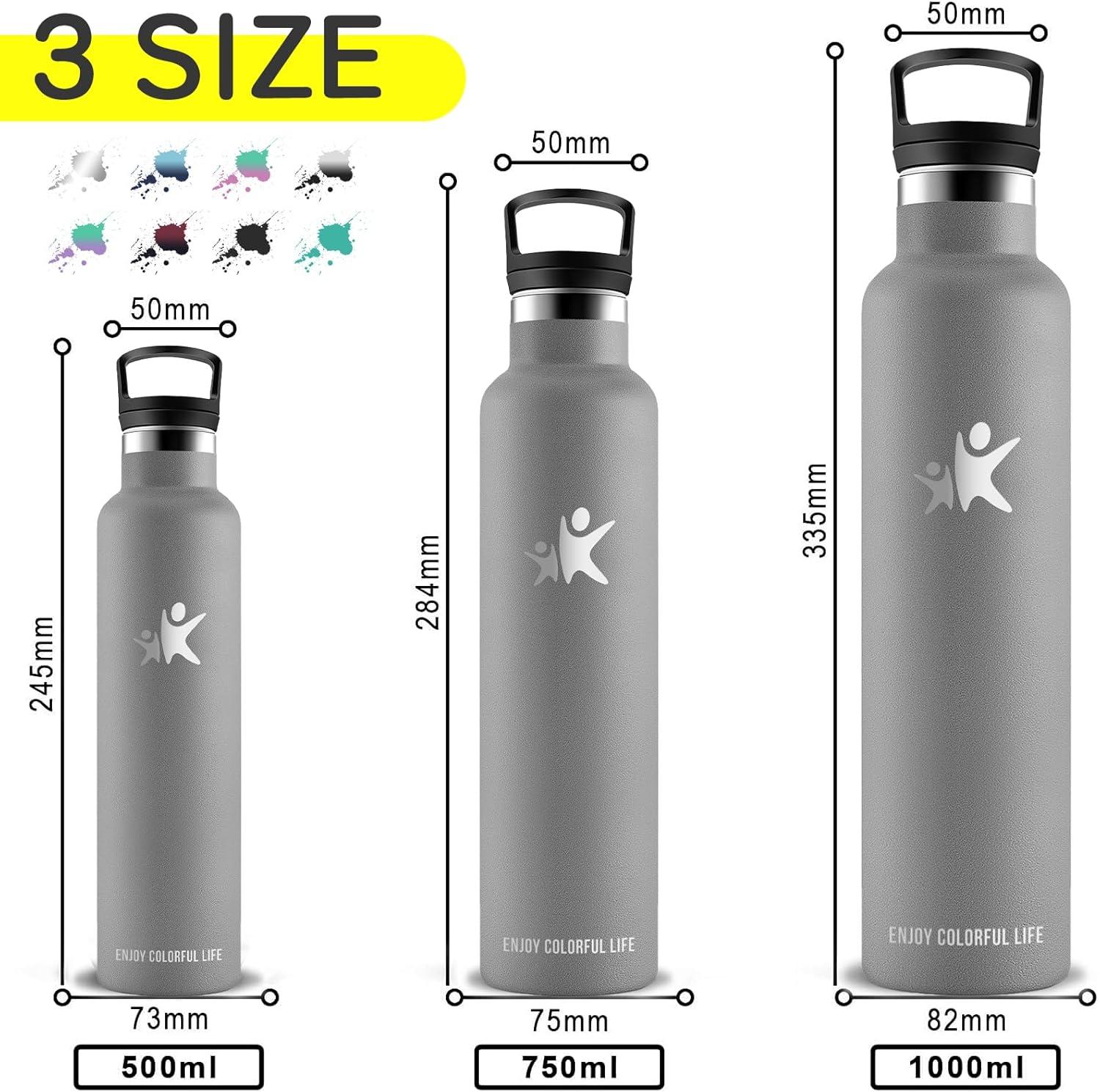 image:imageBouteille deau isotherme en acier inoxydable sans BPA pour le sport le camping et la randonne 1 lGris