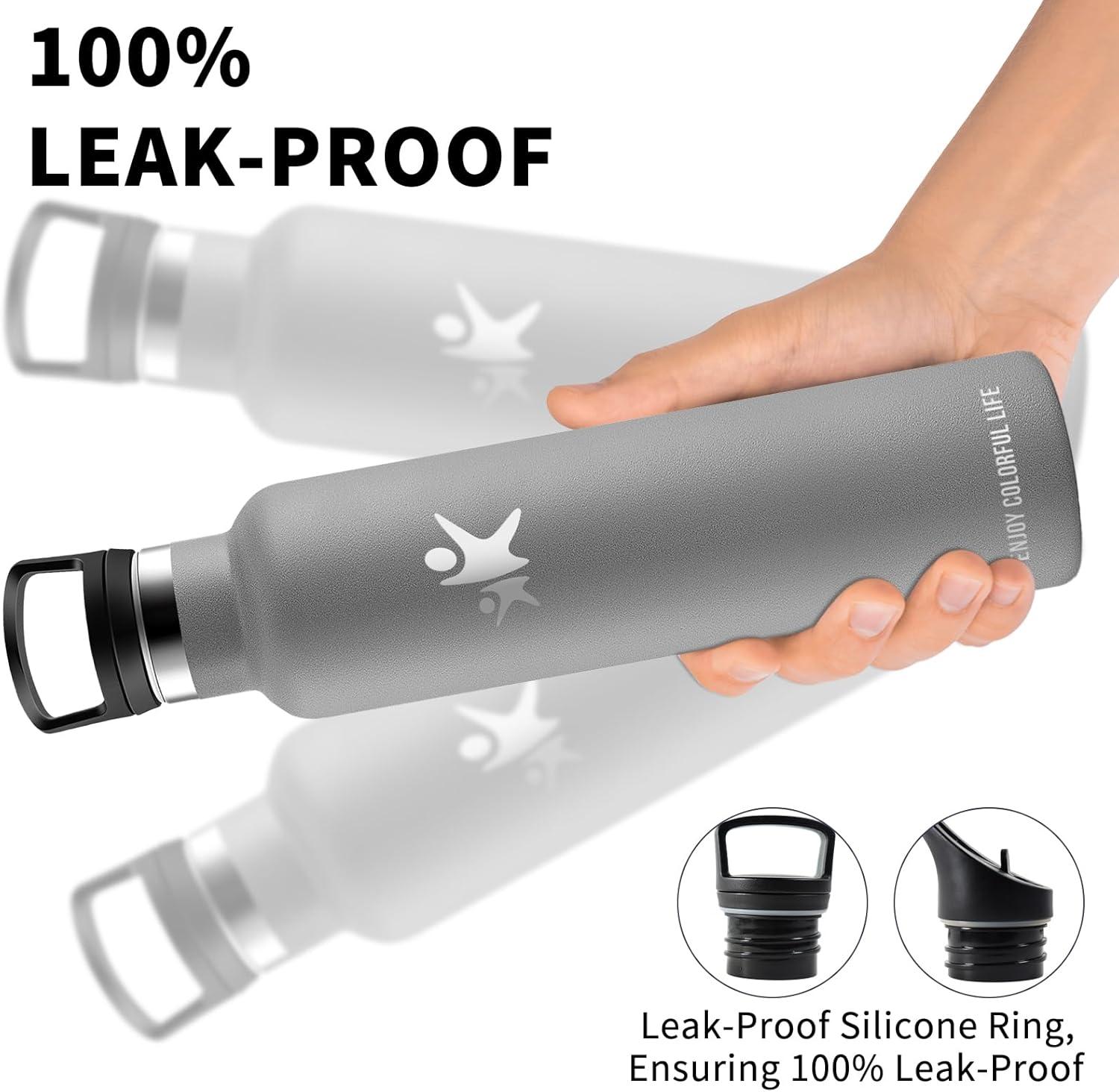 image:imageBouteille deau isotherme en acier inoxydable sans BPA pour le sport le camping et la randonne 1 lGris