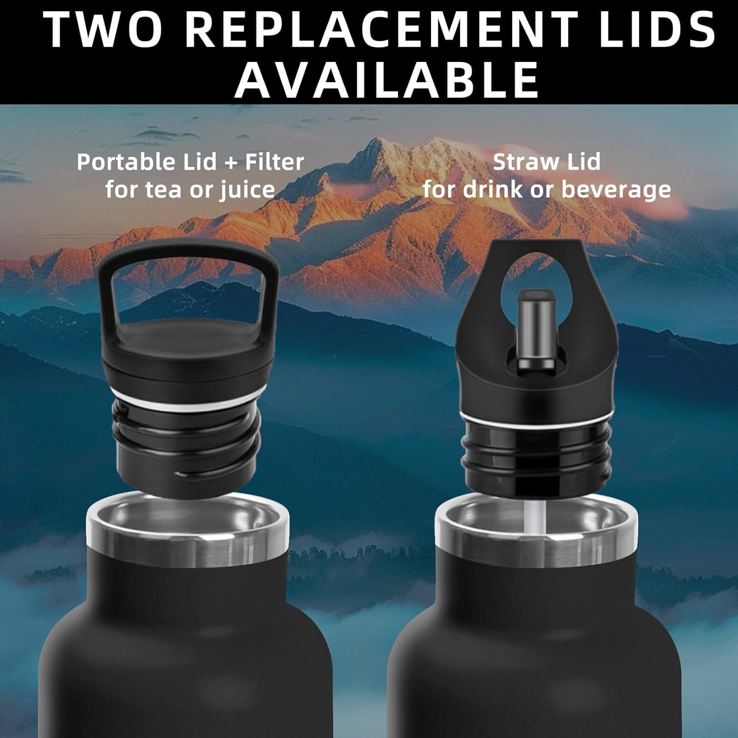 image:imageBouteille deau isotherme en acier inoxydable sans BPA pour le sport le camping et la randonne 1 lNoir