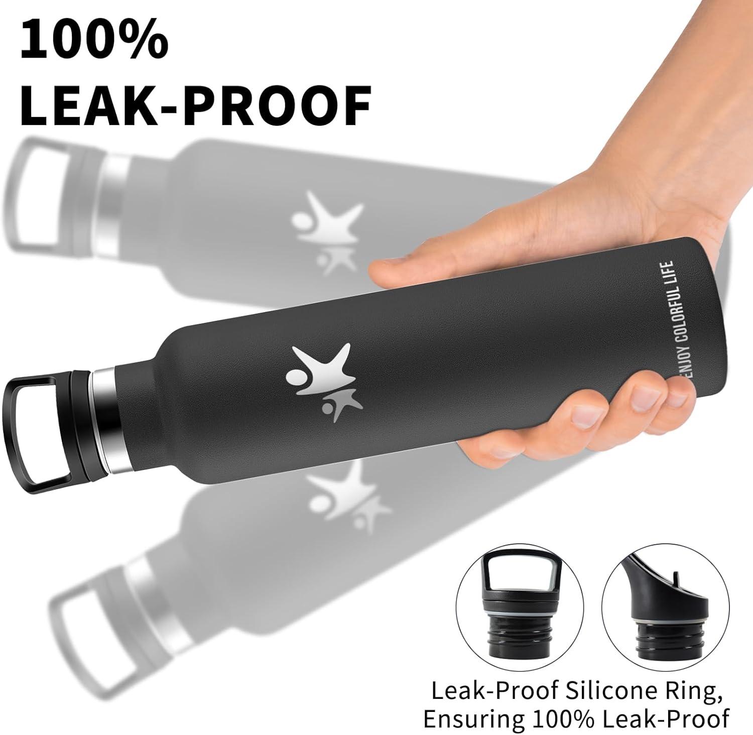 image:imageBouteille deau isotherme en acier inoxydable sans BPA pour le sport le camping et la randonne 1 lNoir