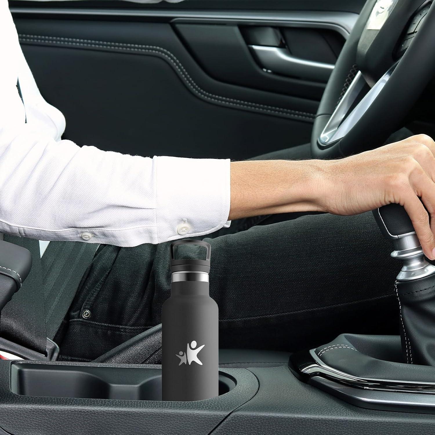 image:imageBouteille deau isotherme en acier inoxydable sans BPA pour le sport le camping et la randonne 1 lNoir
