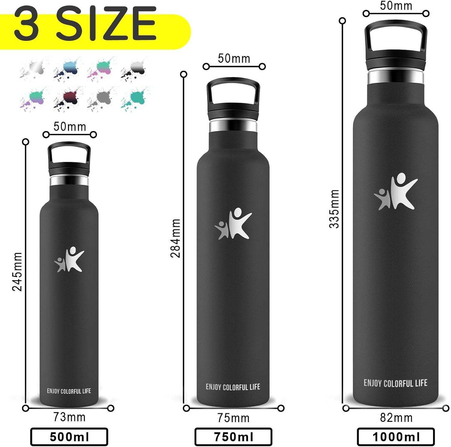 image:imageBouteille deau isotherme en acier inoxydable sans BPA pour le sport le camping et la randonne 1 lNoir
