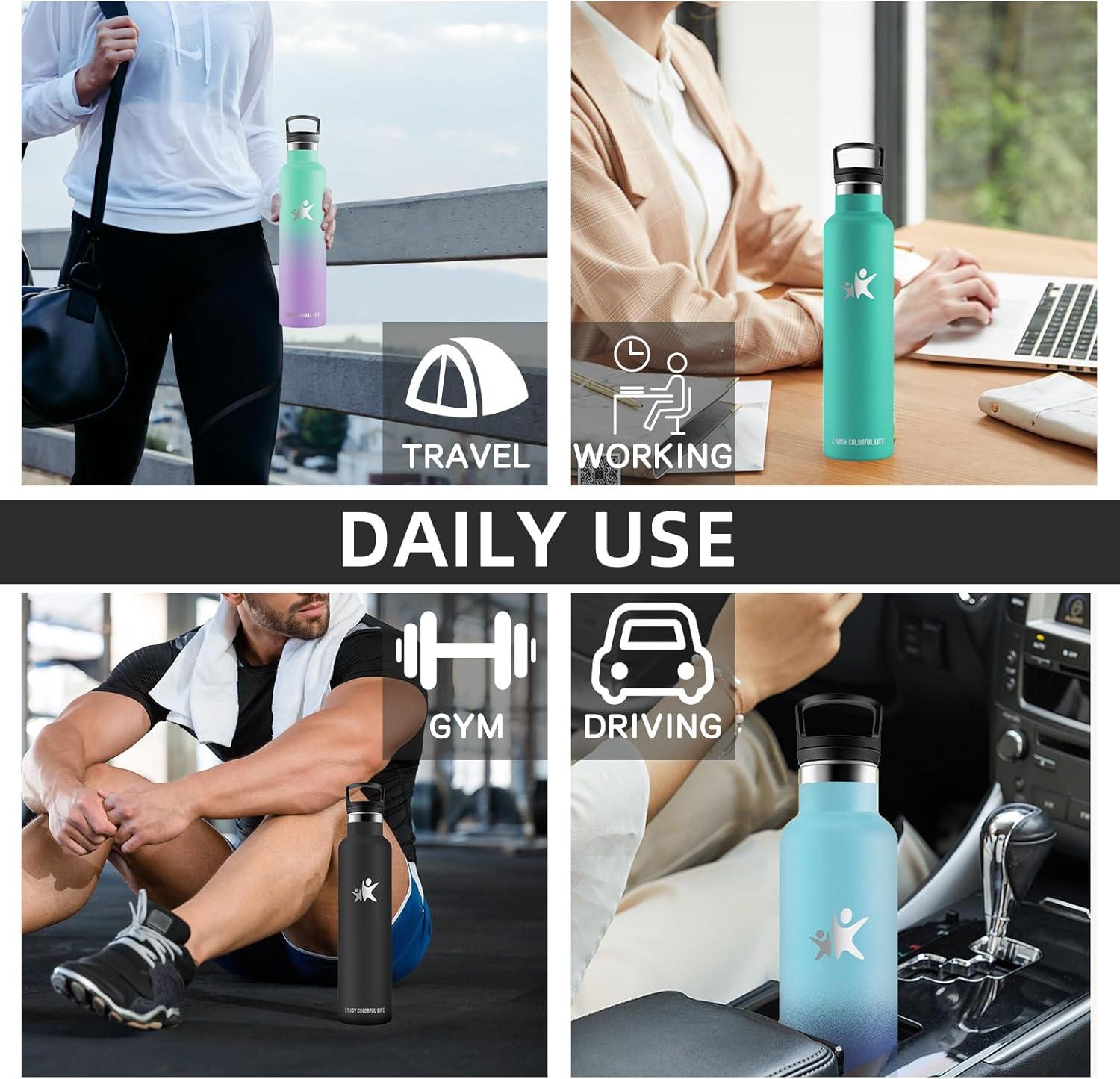 image:imageBouteille deau isotherme en acier inoxydable sans BPA pour le sport le camping et la randonne 1 lNoir
