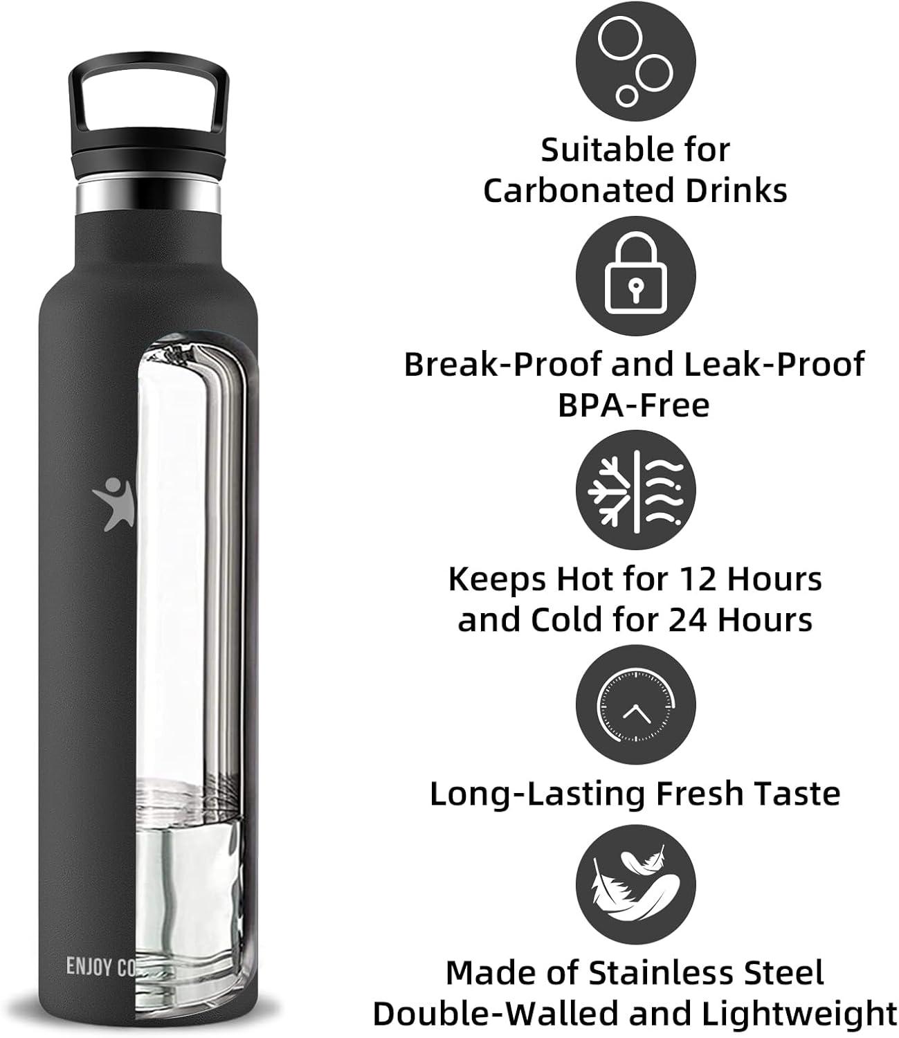 image:imageBouteille deau isotherme en acier inoxydable sans BPA pour le sport le camping et la randonne 1 lNoir
