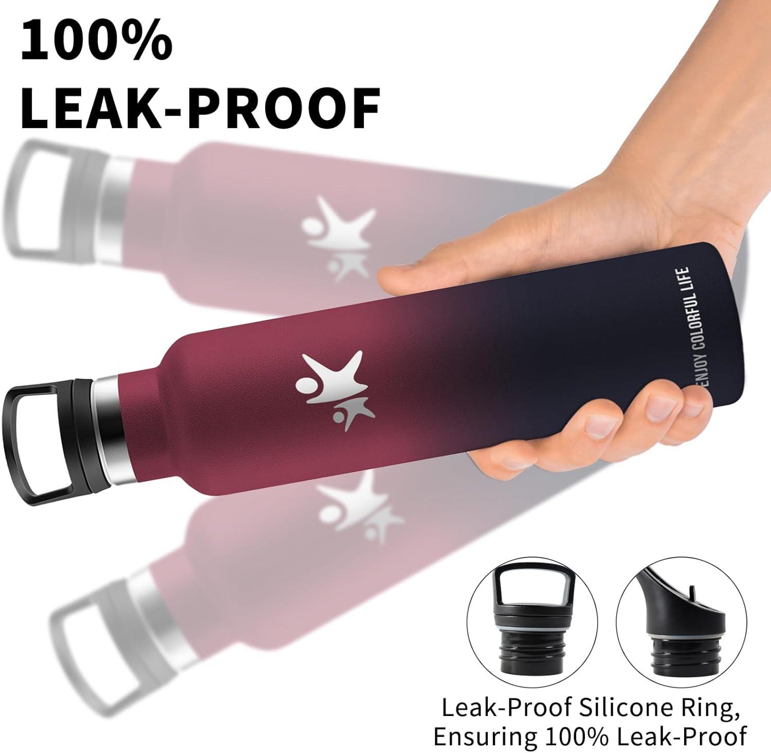 image:imageBouteille deau isotherme en acier inoxydable sans BPA pour le sport le camping et la randonne 1 lRougenoir