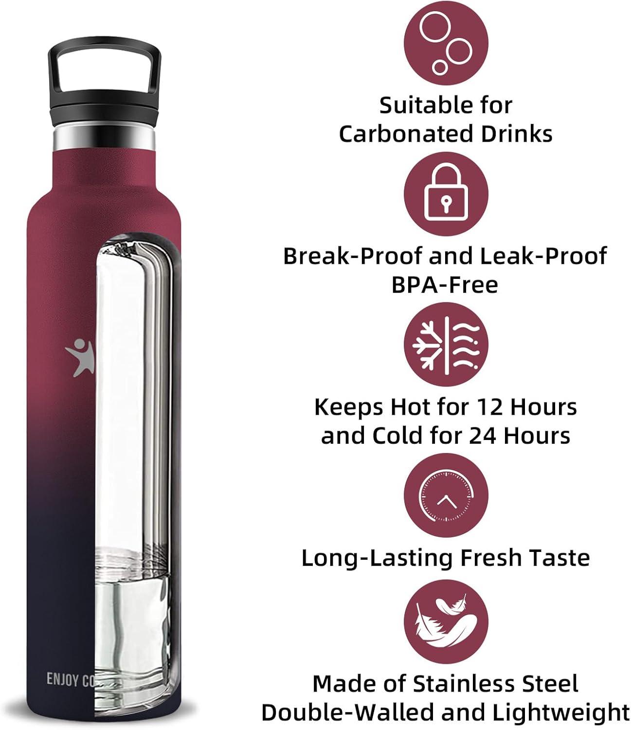 image:imageBouteille deau isotherme en acier inoxydable sans BPA pour le sport le camping et la randonne 1 lRougenoir