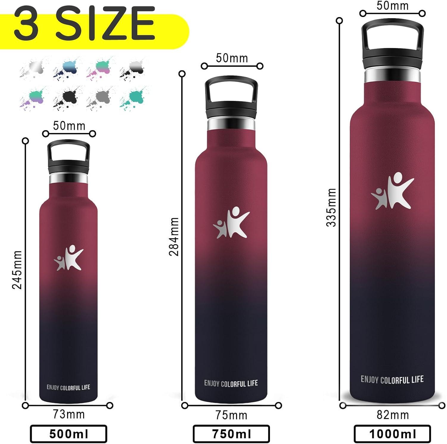 image:imageBouteille deau isotherme en acier inoxydable sans BPA pour le sport le camping et la randonne 1 lRougenoir