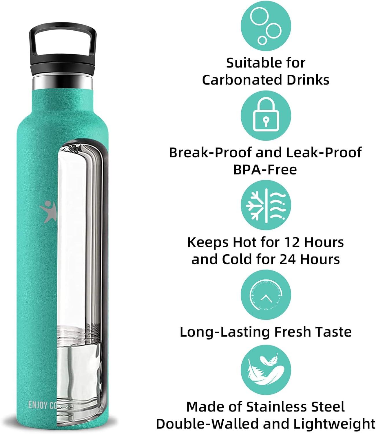 image:imageBouteille deau isotherme en acier inoxydable sans BPA pour le sport le camping et la randonne 1 lVert