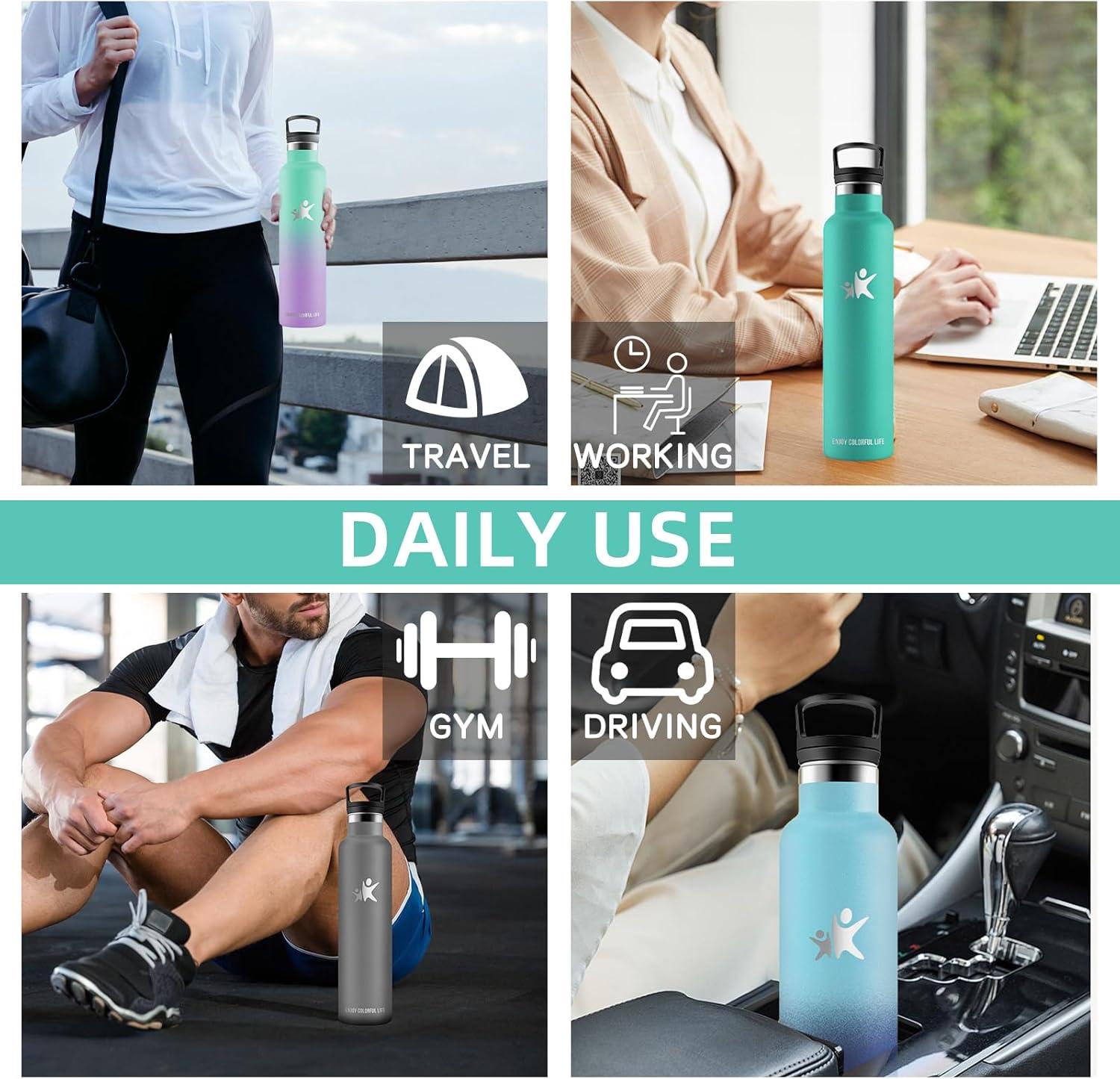 image:imageBouteille deau isotherme en acier inoxydable sans BPA pour le sport le camping et la randonne 1 lVert