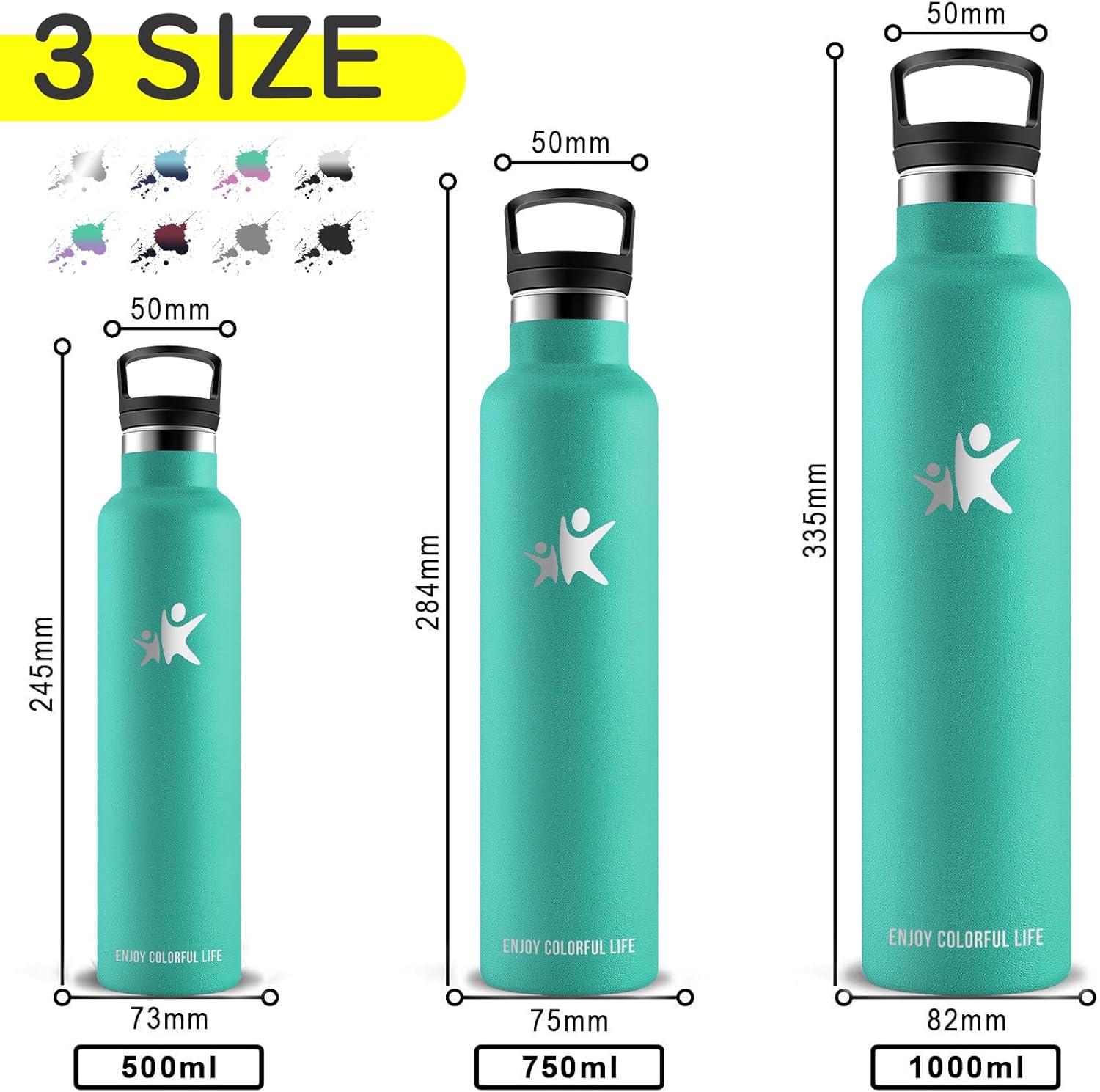 image:imageBouteille deau isotherme en acier inoxydable sans BPA pour le sport le camping et la randonne 1 lVert