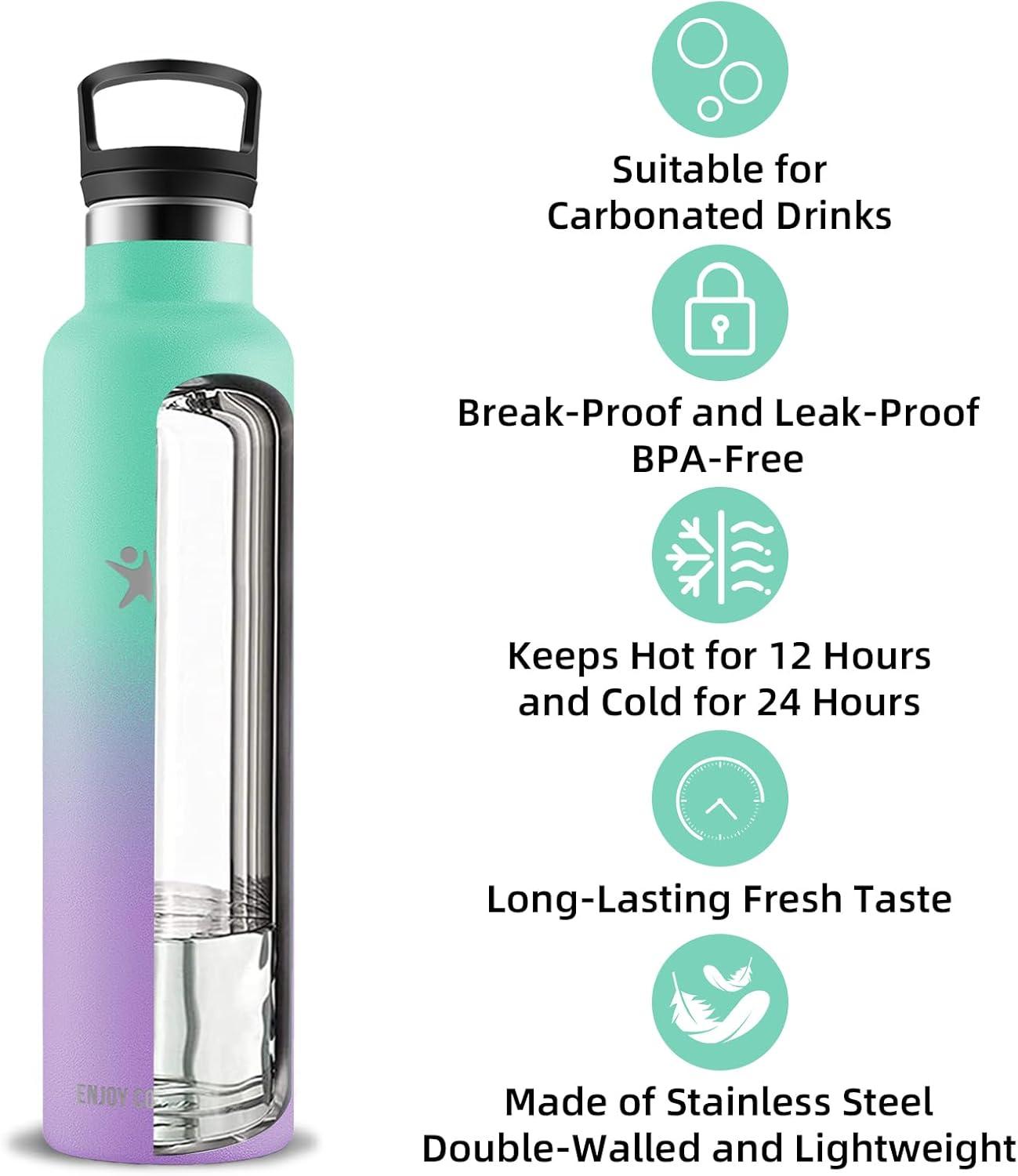 image:imageBouteille deau isotherme en acier inoxydable sans BPA pour le sport le camping et la randonne 1 lVertviolet