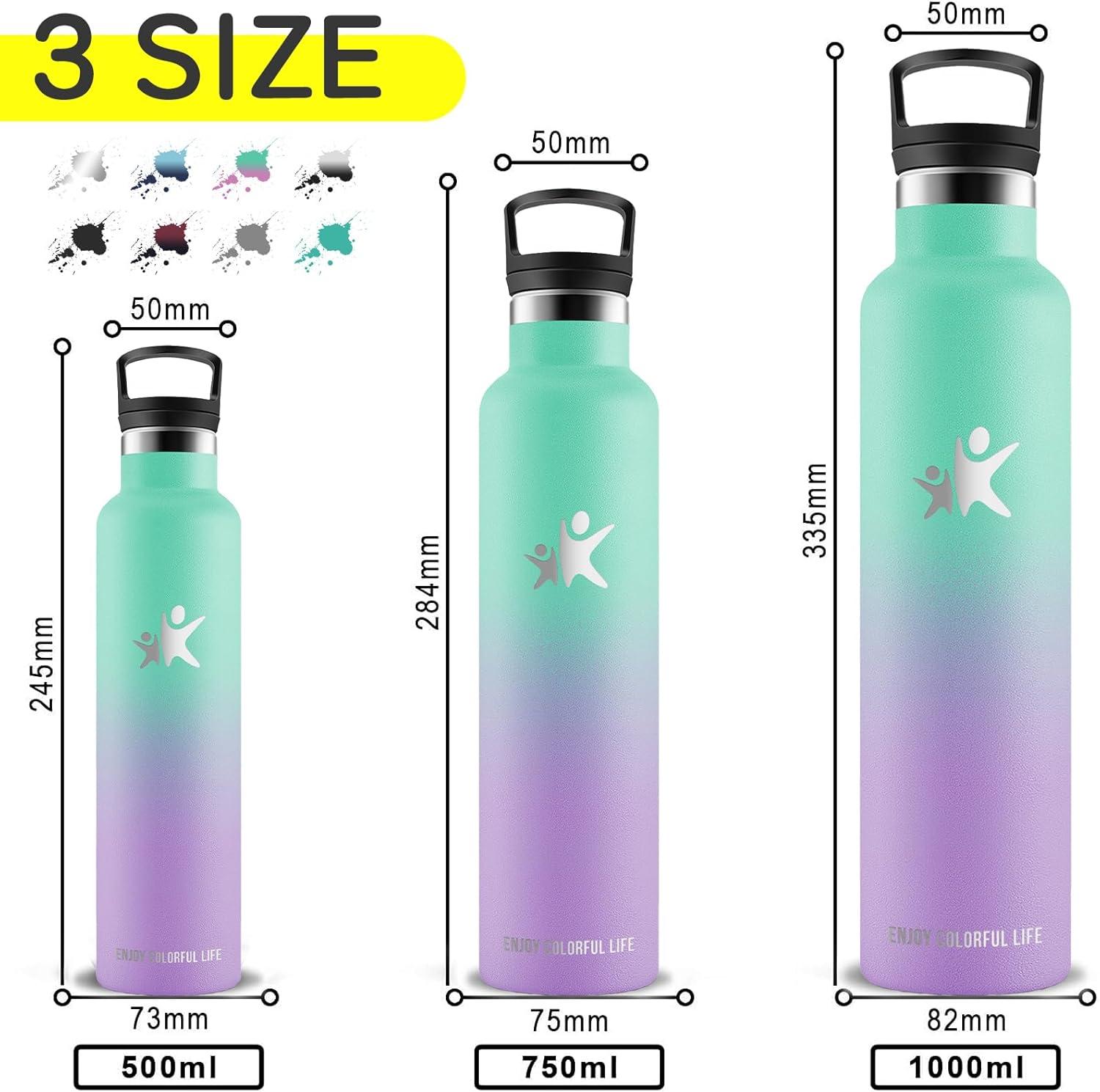 image:imageBouteille deau isotherme en acier inoxydable sans BPA pour le sport le camping et la randonne 1 lVertviolet