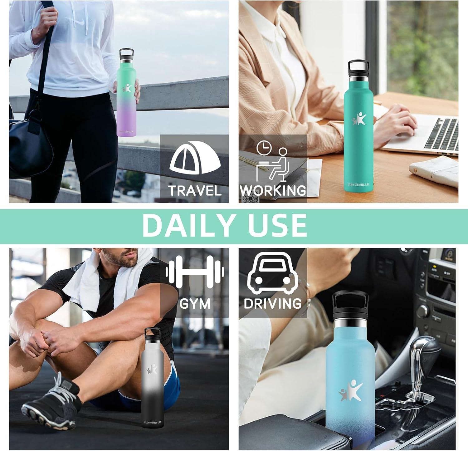 image:imageBouteille deau isotherme en acier inoxydable sans BPA pour le sport le camping et la randonne 1 lVertviolet