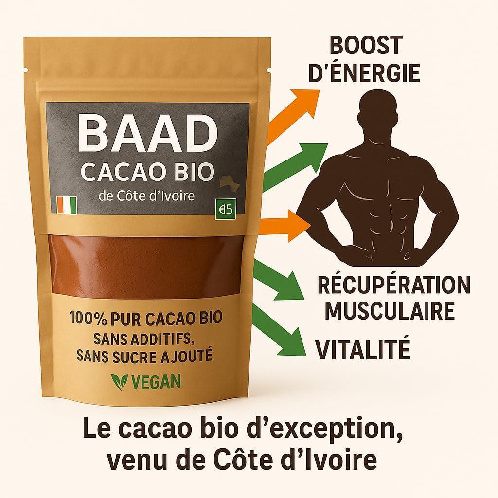 image:imageCacao en Poudre Bio 100g Sans Sucre Vegan Sachet Zipp Fracheur Optimale