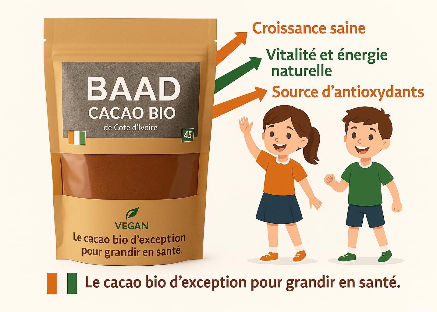 image:imageCacao en Poudre Bio 100g Sans Sucre Vegan Sachet Zipp Fracheur Optimale