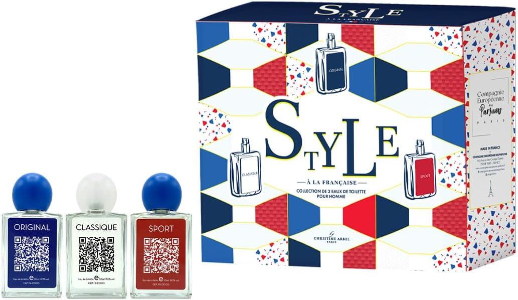 image:imageChristine ARBEL coffret collection Eau de Toilette Style la Franaise ORIGINAL CLASSIQUE SPORT Parfum pour Homme 3 x Vapo 30ml Fabriqu en France90 ml Lot de 1