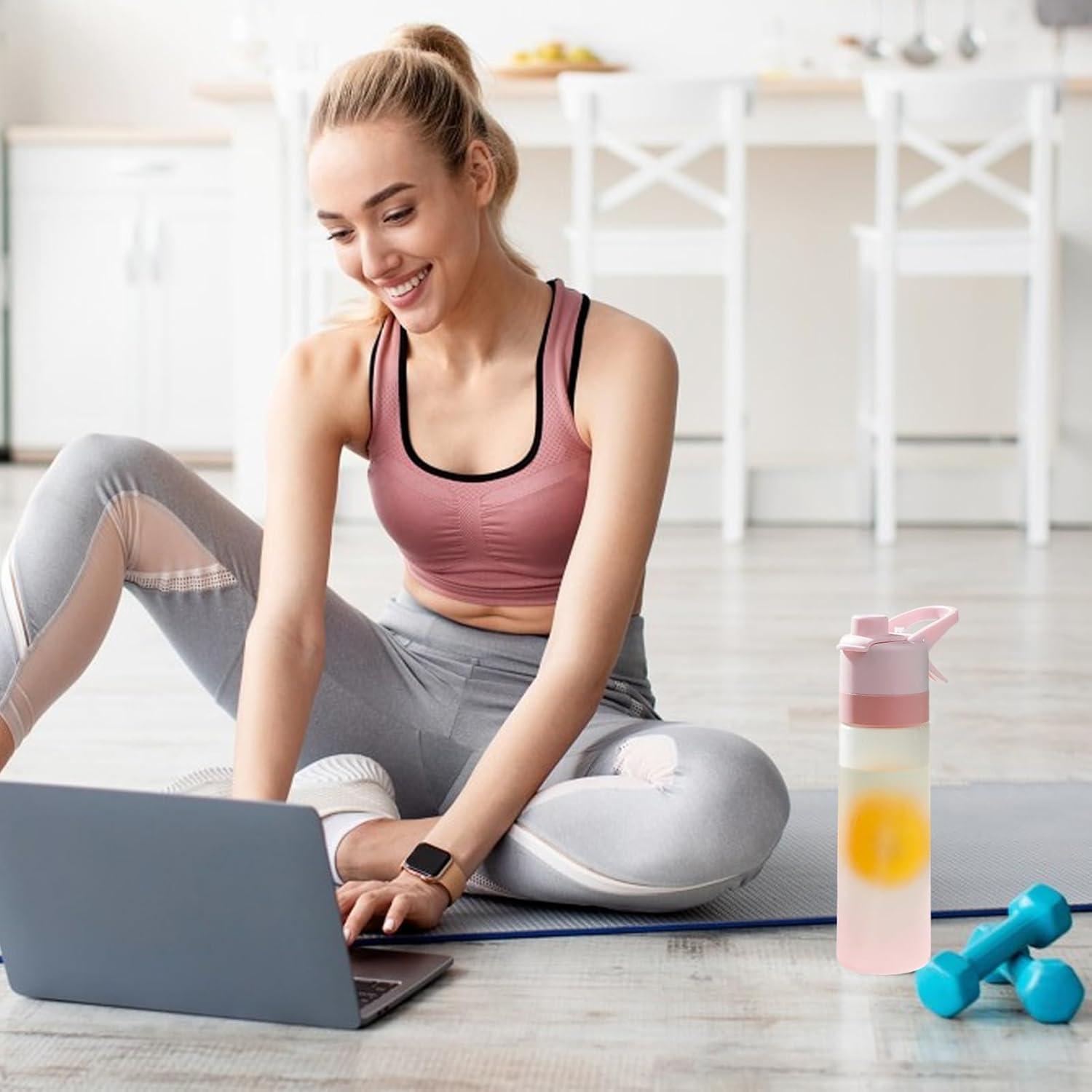 image:imageGnrique Bouteille Deau Brumisante Bouteille Pulvrisateur Rutilisable Avec Paille Antifuite Tasse Givre Dgrade Pour Enfant Adulte Garon Fille Lcole Camping Gym Sport YogaPink