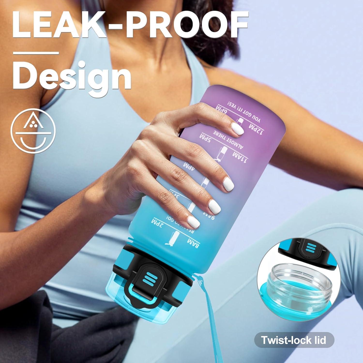 image:imageGourde 1L Gourde avec Sport Paille AntiFuite ampamp Rutilisable Bouteille deau Motivante avec Marquages de Temps Facile Nettoyer Bouteille Gradue pour Voyage Randonne Cyclisme Fitness17oz500ml Paille Bleu Lilas