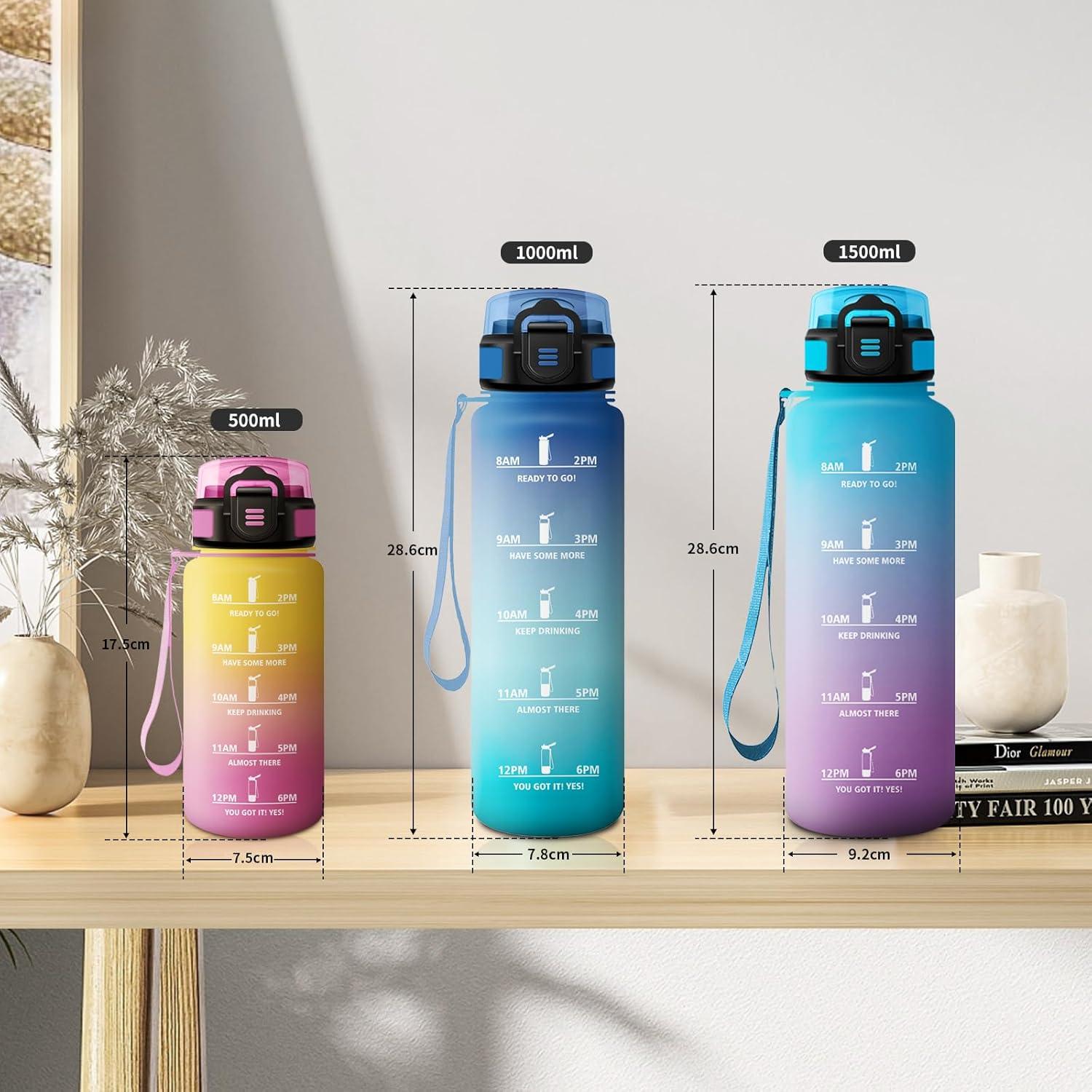 image:imageGourde 1L Gourde avec Sport Paille AntiFuite ampamp Rutilisable Bouteille deau Motivante avec Marquages de Temps Facile Nettoyer Bouteille Gradue pour Voyage Randonne Cyclisme Fitness17oz500ml Paille Jaune Rose