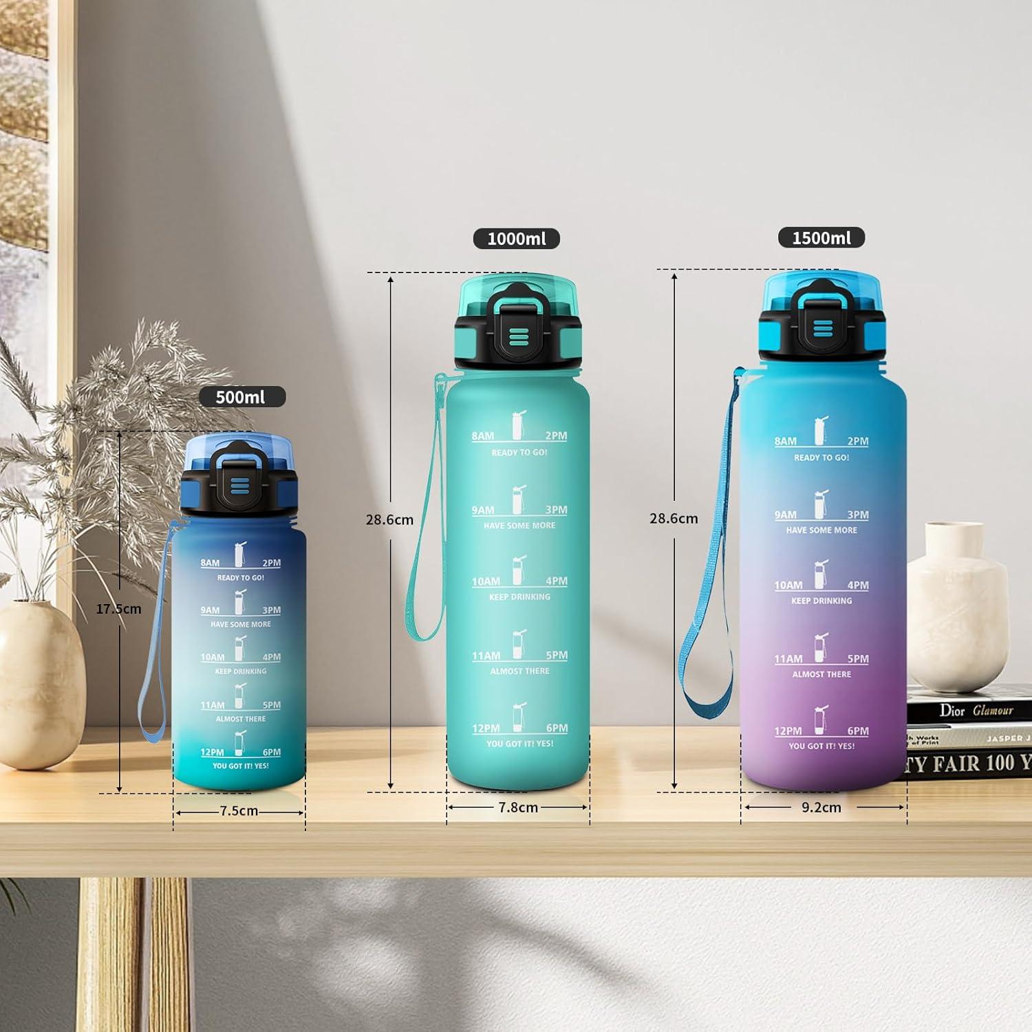image:imageGourde 1L Gourde avec Sport Paille AntiFuite ampamp Rutilisable Bouteille deau Motivante avec Marquages de Temps Facile Nettoyer Bouteille Gradue pour Voyage Randonne Cyclisme Fitness32oz1000ml Paille Mat Bleuvert