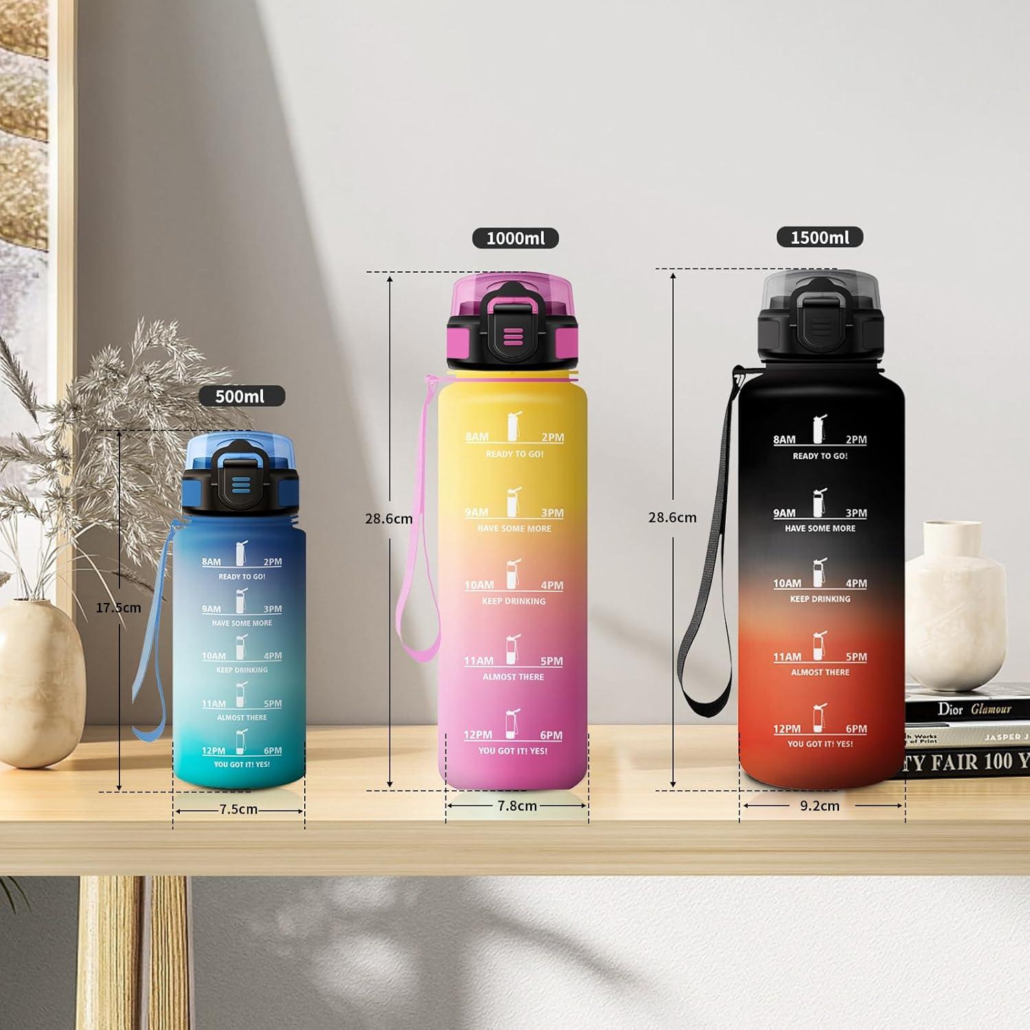 image:imageGourde 1L Gourde avec Sport Paille AntiFuite ampamp Rutilisable Bouteille deau Motivante avec Marquages de Temps Facile Nettoyer Bouteille Gradue pour Voyage Randonne Cyclisme Fitness50oz1500ml Paille Noir Rouge