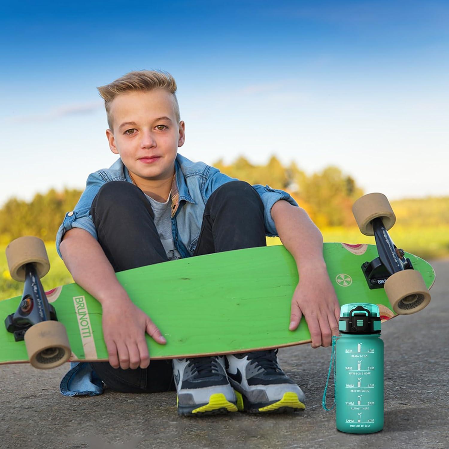 image:imageGourde 1L Gourde avec Sport Paille AntiFuite ampamp Rutilisable Bouteille deau Motivante avec Marquages de Temps Facile Nettoyer Bouteille Gradue pour Voyage Randonne Cyclisme Fitness17oz500ml Paille Mat Bleuvert