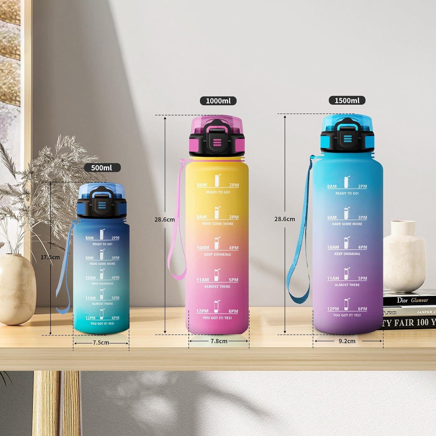 image:imageGourde 1L Gourde avec Sport Paille AntiFuite ampamp Rutilisable Bouteille deau Motivante avec Marquages de Temps Facile Nettoyer Bouteille Gradue pour Voyage Randonne Cyclisme Fitness32oz1000ml Paille Jaune Rose
