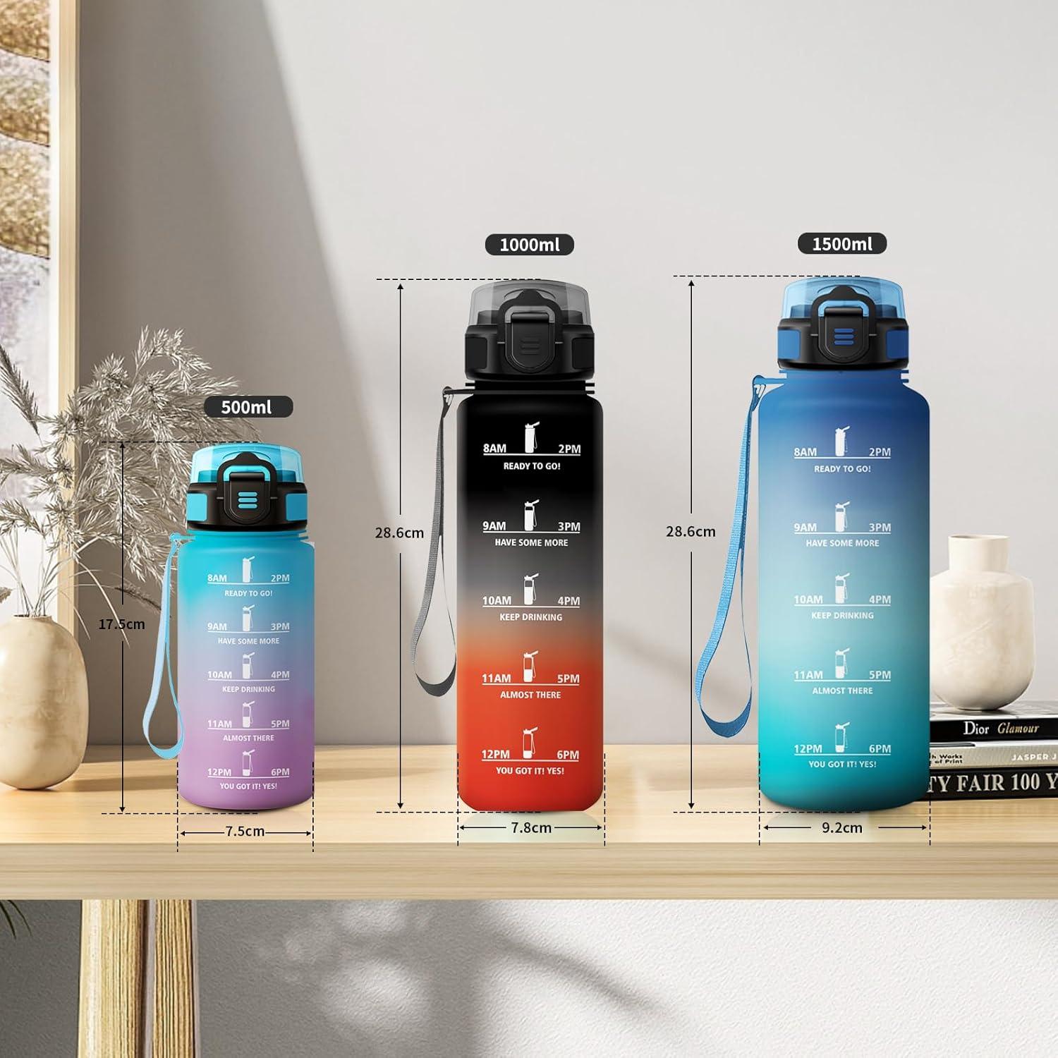 image:imageGourde 1L Gourde avec Sport Paille AntiFuite ampamp Rutilisable Bouteille deau Motivante avec Marquages de Temps Facile Nettoyer Bouteille Gradue pour Voyage Randonne Cyclisme Fitness17oz500ml Paille Bleu Lilas
