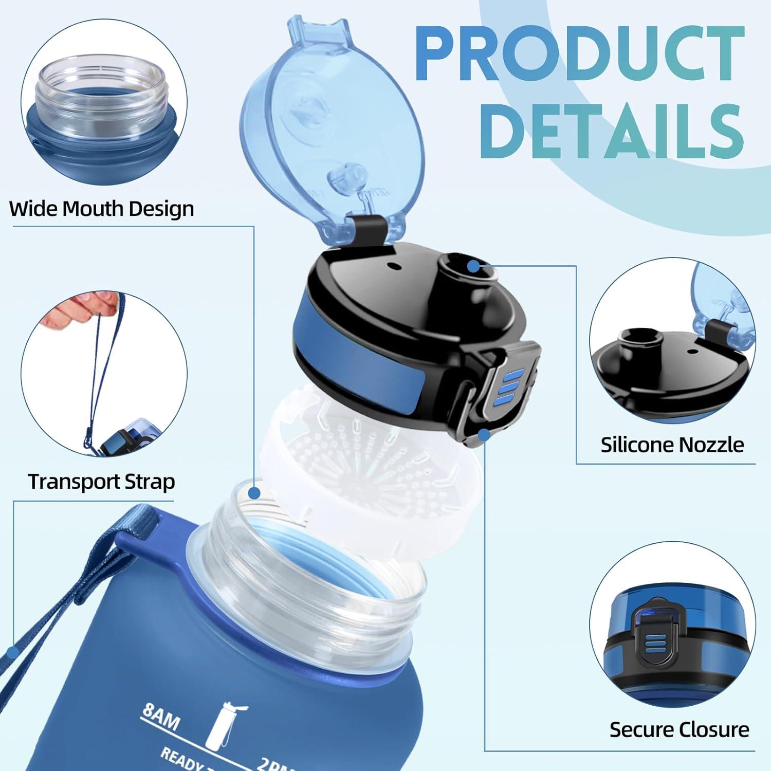 image:imageGourde 1l AntiFuite Gourde Sport Rutilisable Bouteille deau avec Marqueur de Temps Bouteille Sans BPA pour Yoga Randonne Fitness Sport JauneRoseBleuvert
