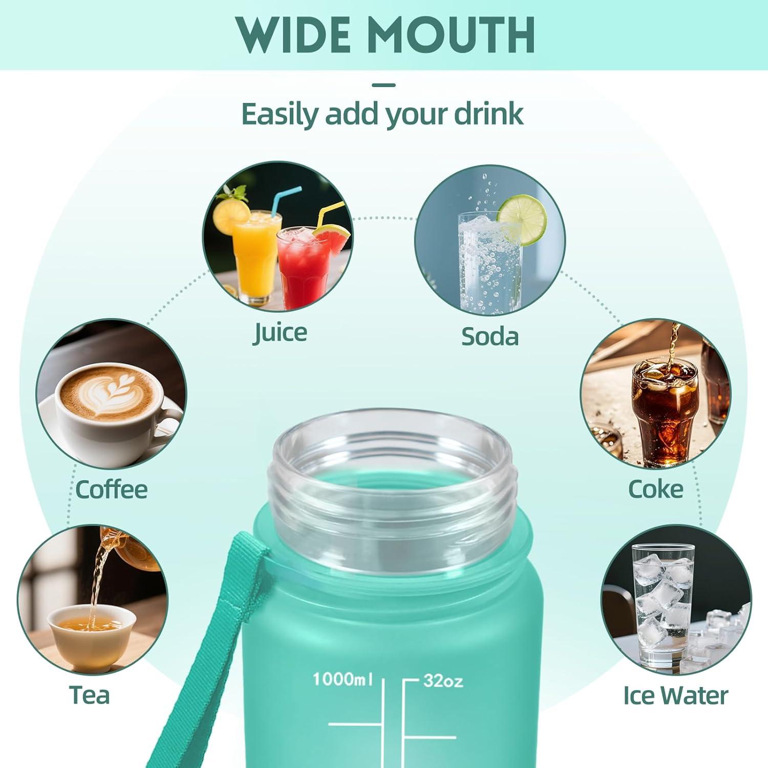 image:imageGourde 1l AntiFuite Gourde Sport Rutilisable Bouteille deau avec Marqueur de Temps Bouteille Sans BPA pour Yoga Randonne Fitness Sport JauneRoseTurquoise 3245c