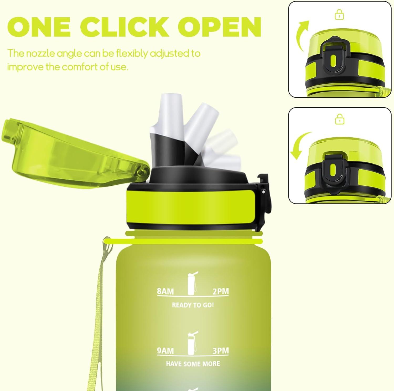 image:imageGourde 1l tanches Gourde Paille sans BPA ampamp Rutilisable Bouteille Motivation Bouteille deau Avec Marqueur de Temps Gourde Sport pour Gym Ecole Cyclisme Plein air SportJaunebleu 1000 Ml