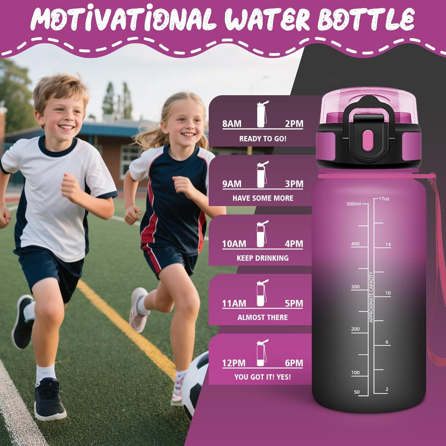 image:imageGourde 1l tanches Gourde Paille sans BPA ampamp Rutilisable Bouteille Motivation Bouteille deau Avec Marqueur de Temps Gourde Sport pour Gym Ecole Cyclisme Plein air SportVioletnoir 500 Ml