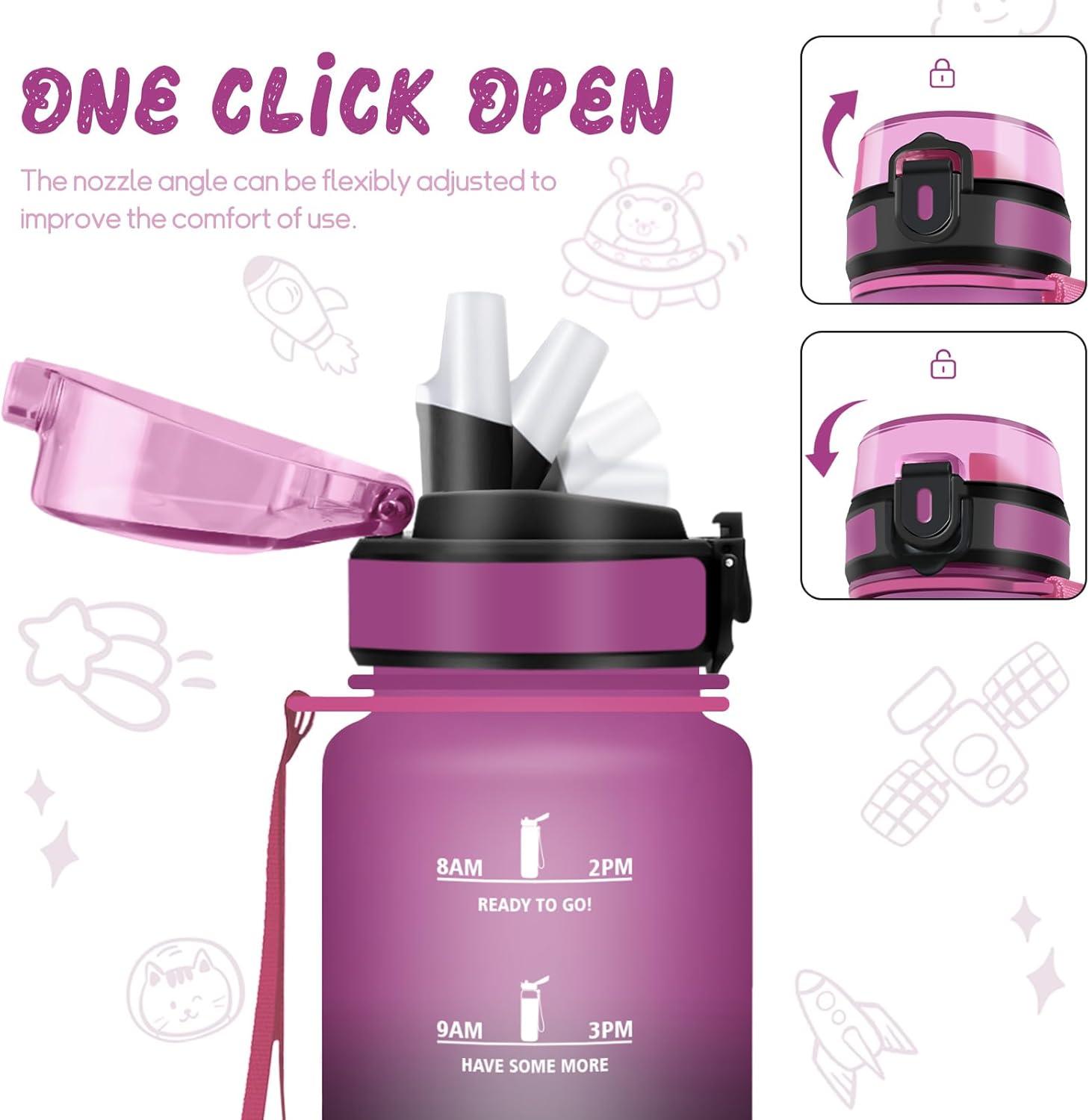 image:imageGourde 1l tanches Gourde Paille sans BPA ampamp Rutilisable Bouteille Motivation Bouteille deau Avec Marqueur de Temps Gourde Sport pour Gym Ecole Cyclisme Plein air SportVioletnoir 500 Ml