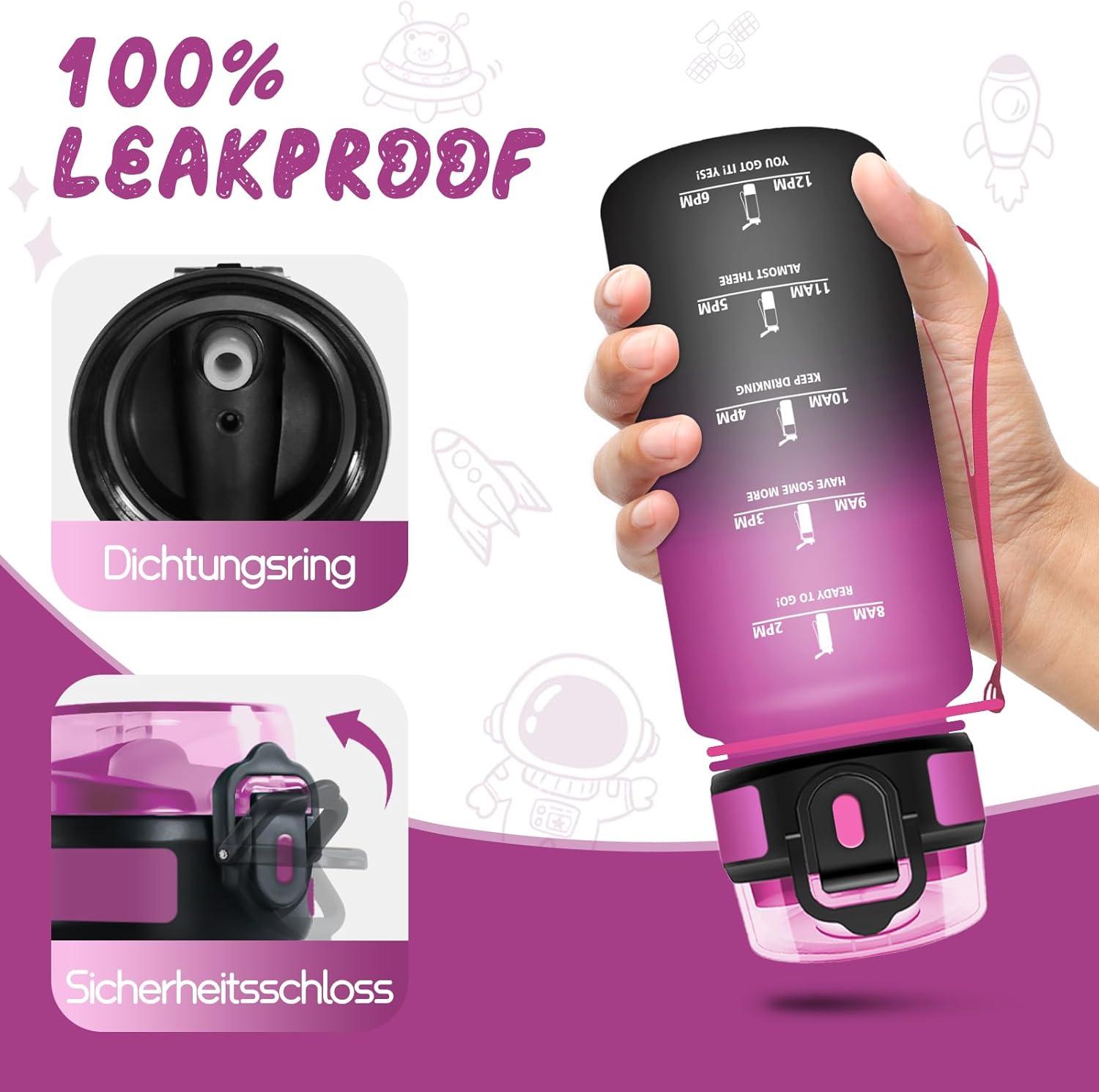 image:imageGourde 1l tanches Gourde Paille sans BPA ampamp Rutilisable Bouteille Motivation Bouteille deau Avec Marqueur de Temps Gourde Sport pour Gym Ecole Cyclisme Plein air SportVioletnoir 500 Ml