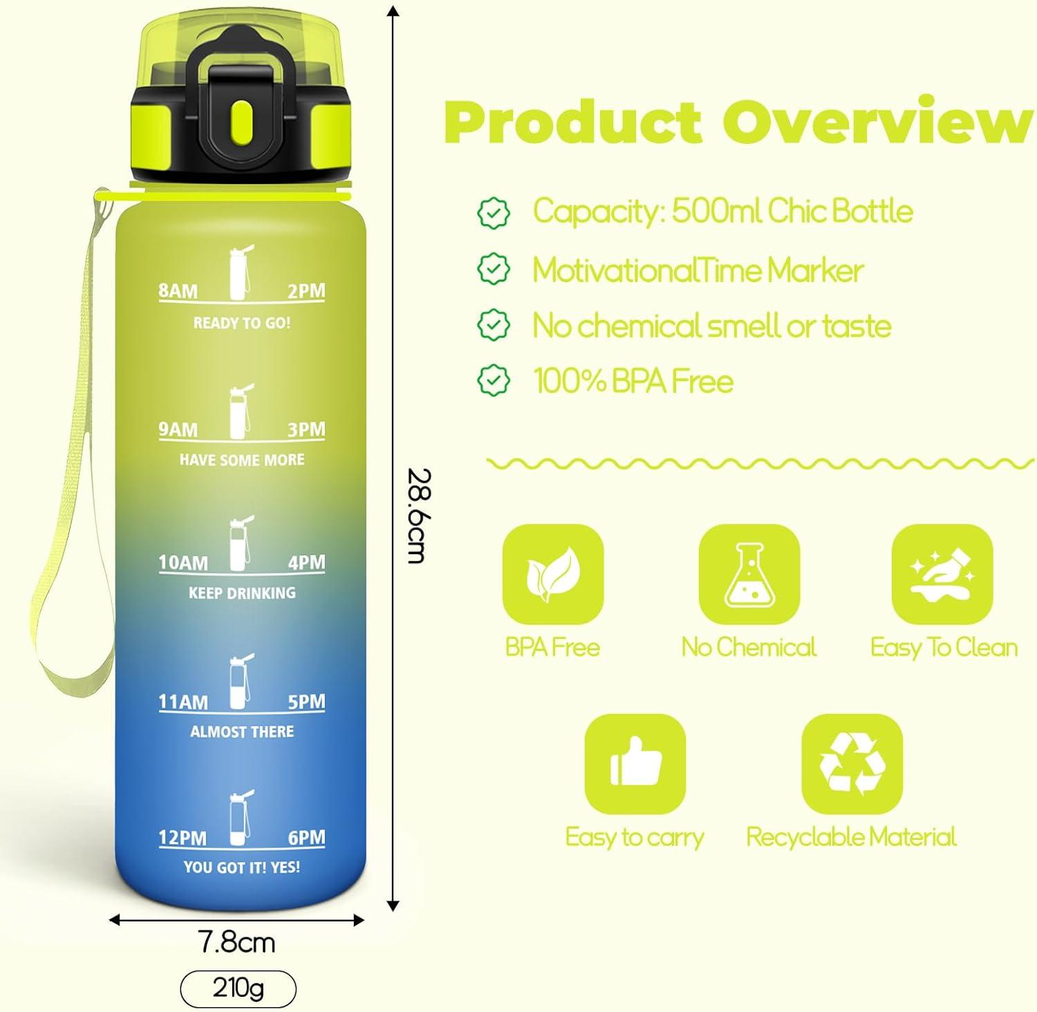 image:imageGourde 1l tanches Gourde Paille sans BPA ampamp Rutilisable Bouteille Motivation Bouteille deau Avec Marqueur de Temps Gourde Sport pour Gym Ecole Cyclisme Plein air SportJaunebleu 1000 Ml