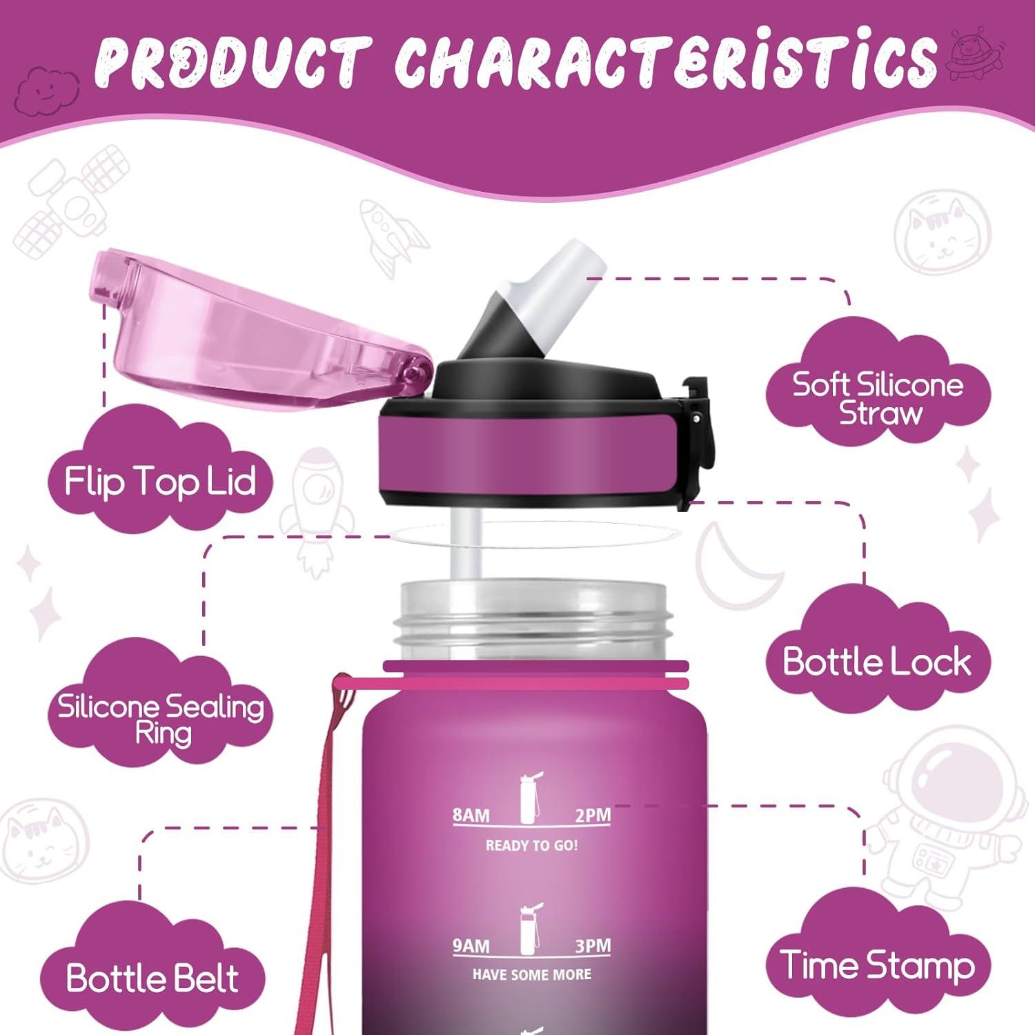 image:imageGourde 1l tanches Gourde Paille sans BPA ampamp Rutilisable Bouteille Motivation Bouteille deau Avec Marqueur de Temps Gourde Sport pour Gym Ecole Cyclisme Plein air SportVioletnoir 500 Ml