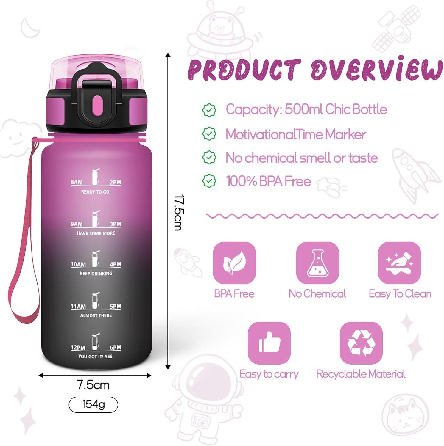 image:imageGourde 1l tanches Gourde Paille sans BPA ampamp Rutilisable Bouteille Motivation Bouteille deau Avec Marqueur de Temps Gourde Sport pour Gym Ecole Cyclisme Plein air SportVioletnoir 500 Ml