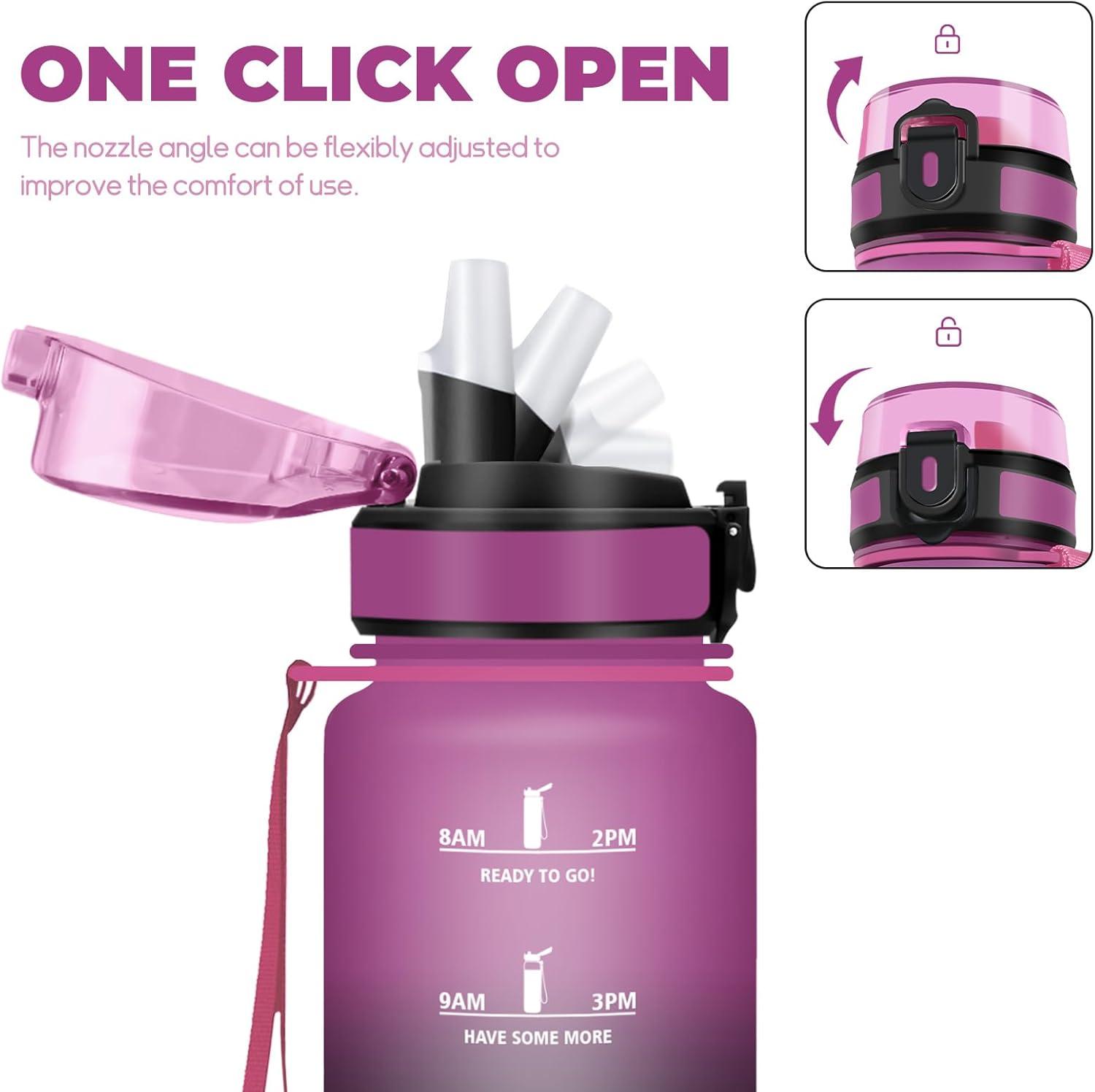 image:imageGourde 1l tanches Gourde Paille sans BPA ampamp Rutilisable Bouteille Motivation Bouteille deau Avec Marqueur de Temps Gourde Sport pour Gym Ecole Cyclisme Plein air SportVioletnoir 1000 Ml