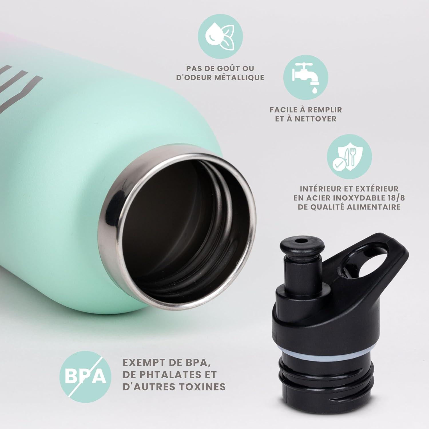 image:imageGourde Isotherme 750 ml Bleue HUIIKE Bouteille Isotherme avec 3 Bouchons Gourde Inox 12h Chaude ampamp 24h Froide Water Bottle Sans BPA Bouteille avec Paille Acier Inoxydable Sport ReutilisableRose