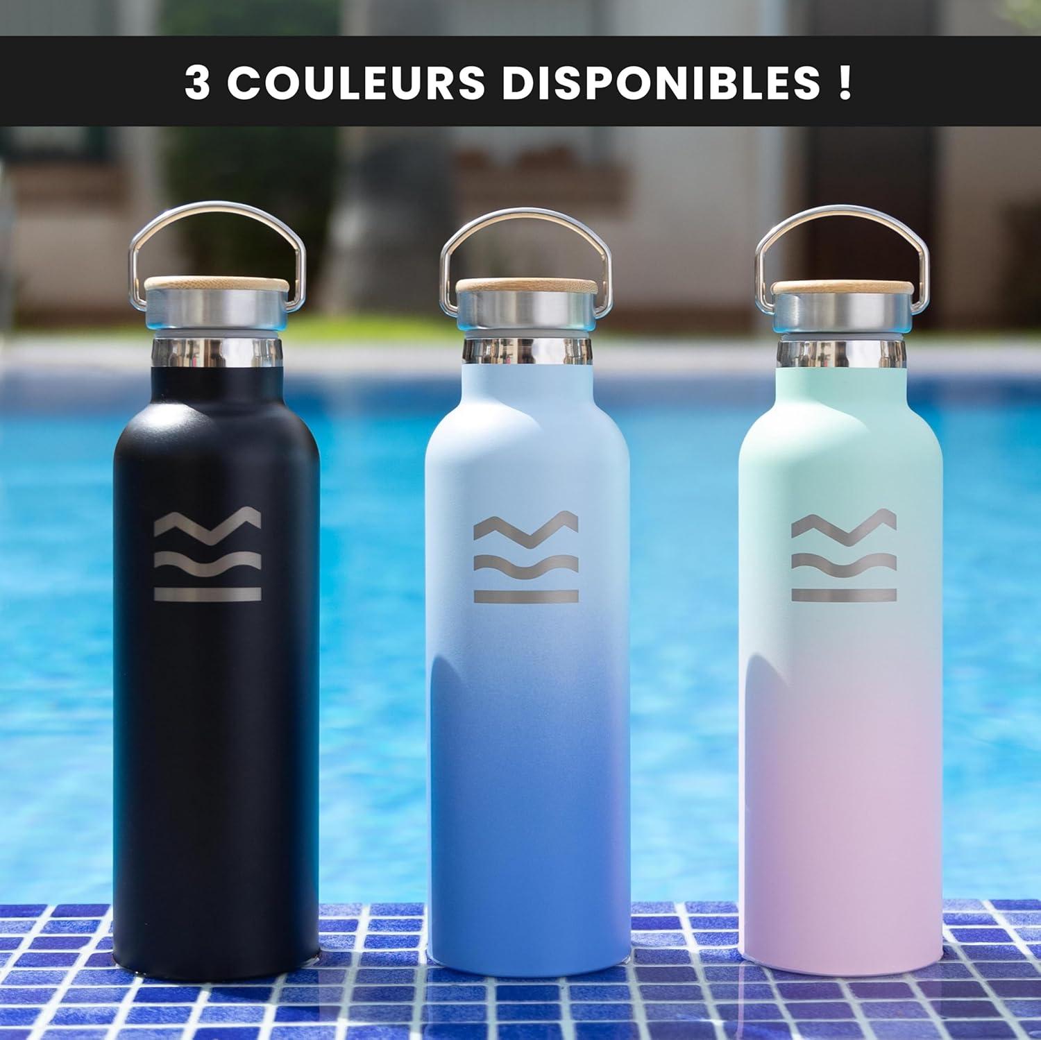image:imageGourde Isotherme 750 ml Bleue HUIIKE Bouteille Isotherme avec 3 Bouchons Gourde Inox 12h Chaude ampamp 24h Froide Water Bottle Sans BPA Bouteille avec Paille Acier Inoxydable Sport ReutilisableNoir