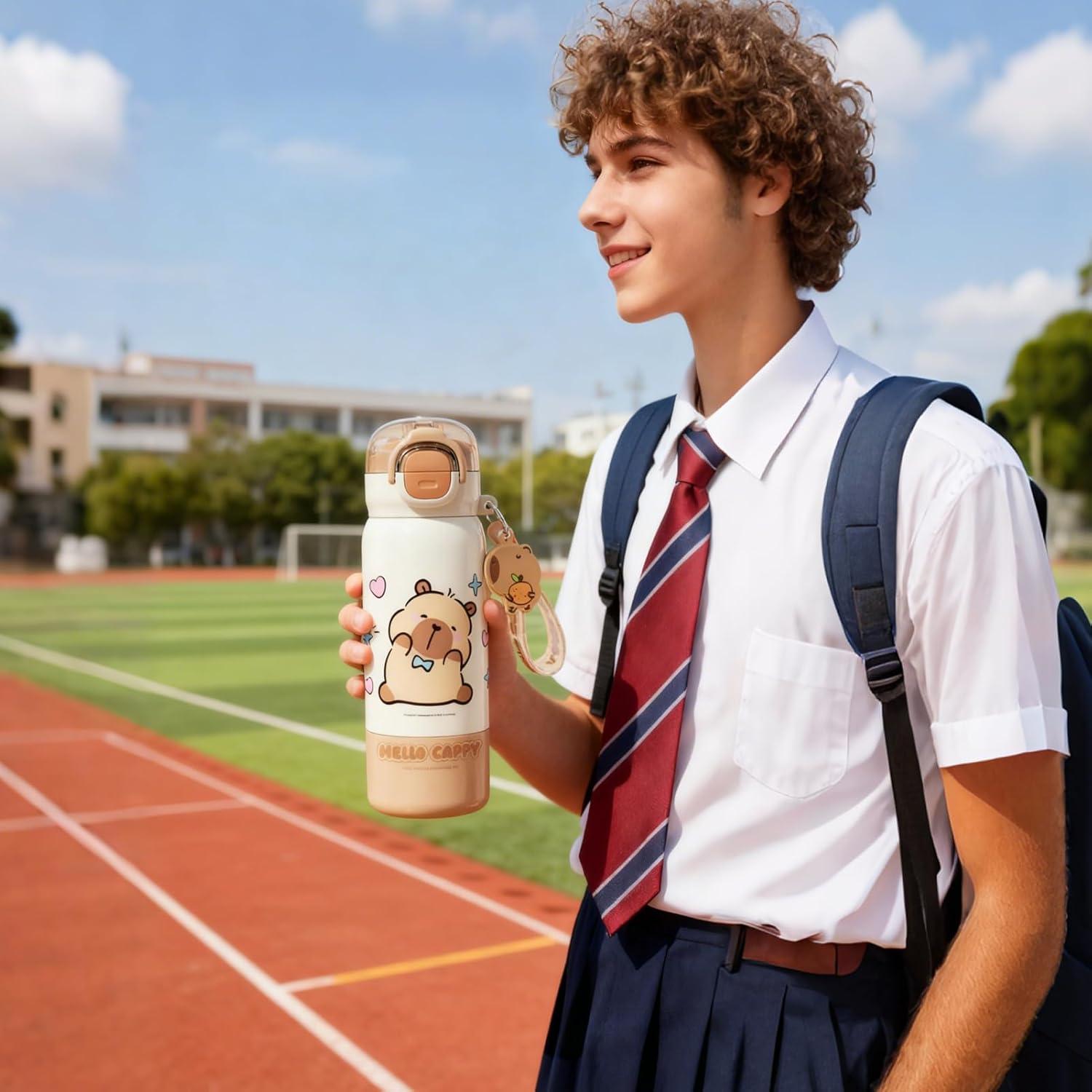 image:imageGourde Sportive MignonneMug Portable Avec Couvercle Paille Et AntirouilleBouteille DEau De Boisson pour Usage Scolaire Bureaux Voyage Extrieur Maison Famille Adultes tudiantsBlanc